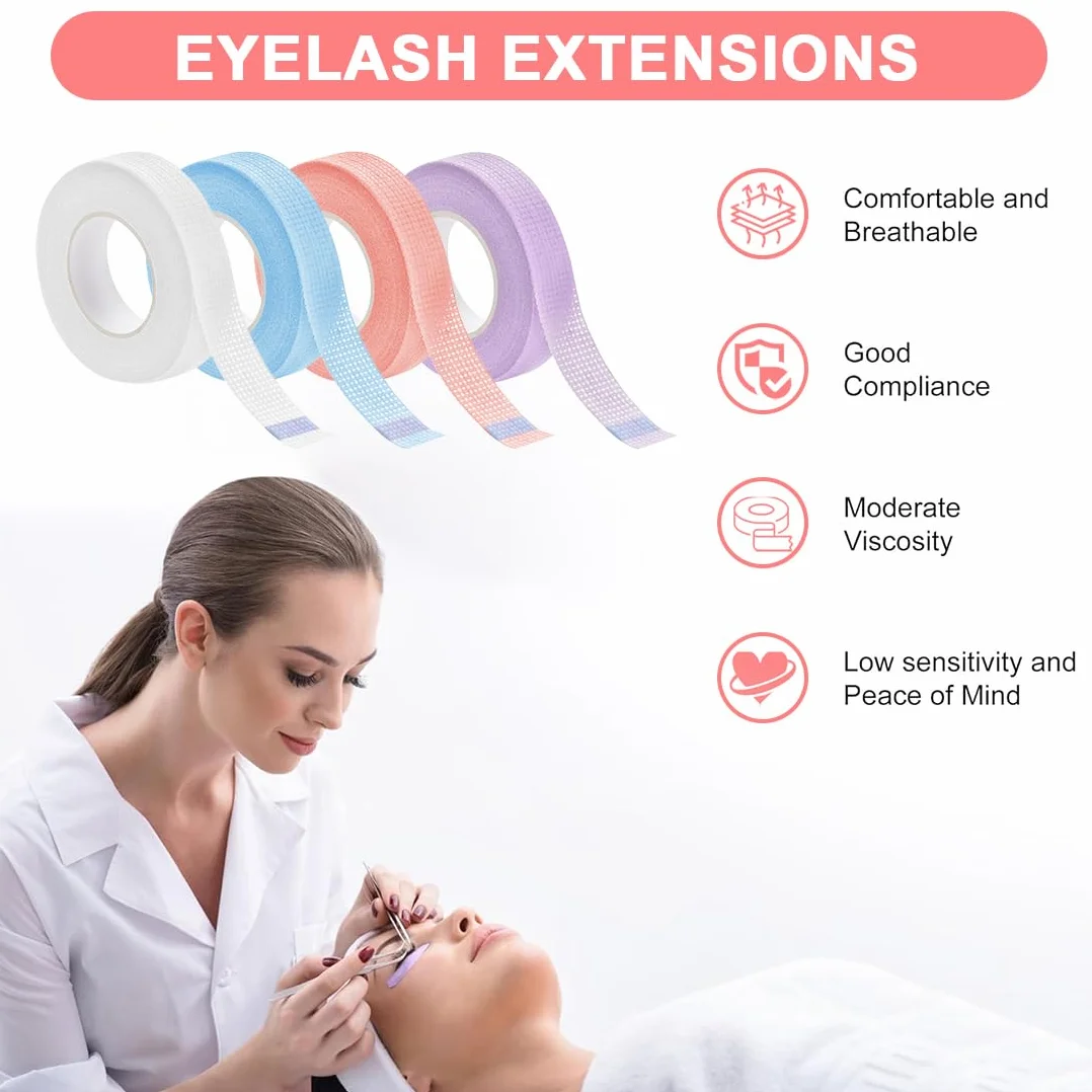 Cinta Microporo para Extensiones de Pestañas 4 Rollos, Cinta Adhesiva Eyeliner para Maquillador