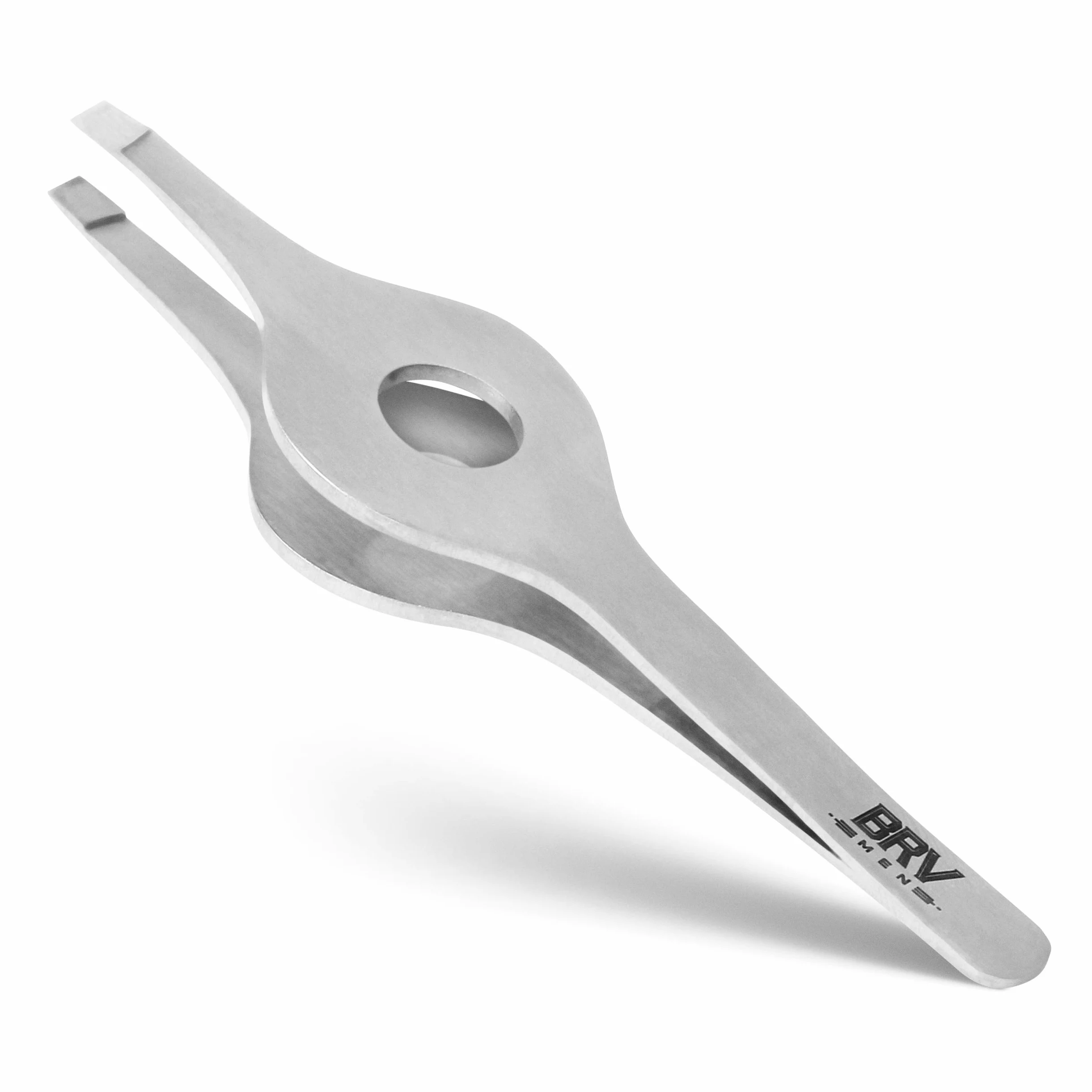 BRV MEN Pinzas Inclinadas De Agarre Ancho - Todas De Acero Inoxidable - Pinzas Para Cejas Y Nariz / Orejas / Vello Facial (Plateadas)