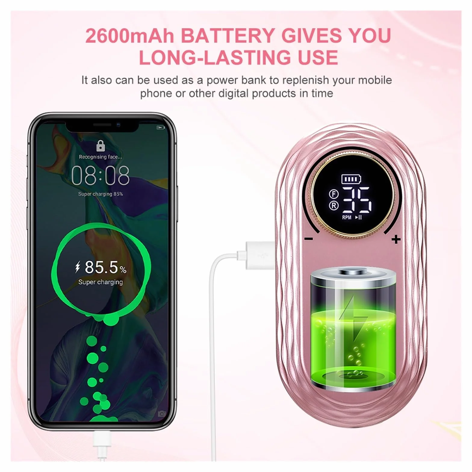 Torno para Uñas, Taladro de uñas de 35000RPM, pantalla LCD, portátil, recargable for herramientas de manicura y pedicura, equipo profesional for uñas(Nero)