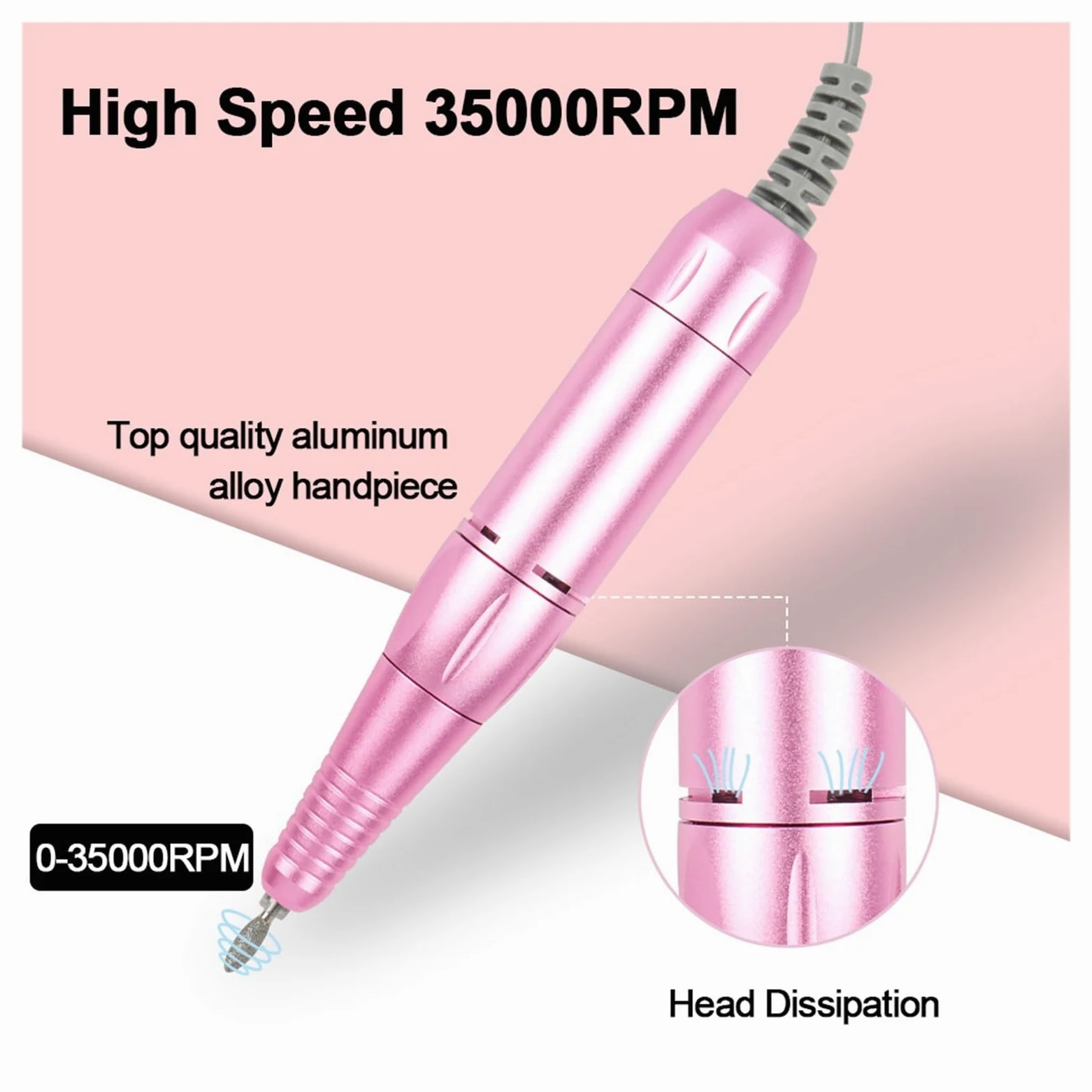 Torno para Uñas, Taladro eléctrico for uñas, 35000RPM, recargable, profesional, juego de fresas for manicura con pantalla LED, broca for limas de uñas(Blauw)