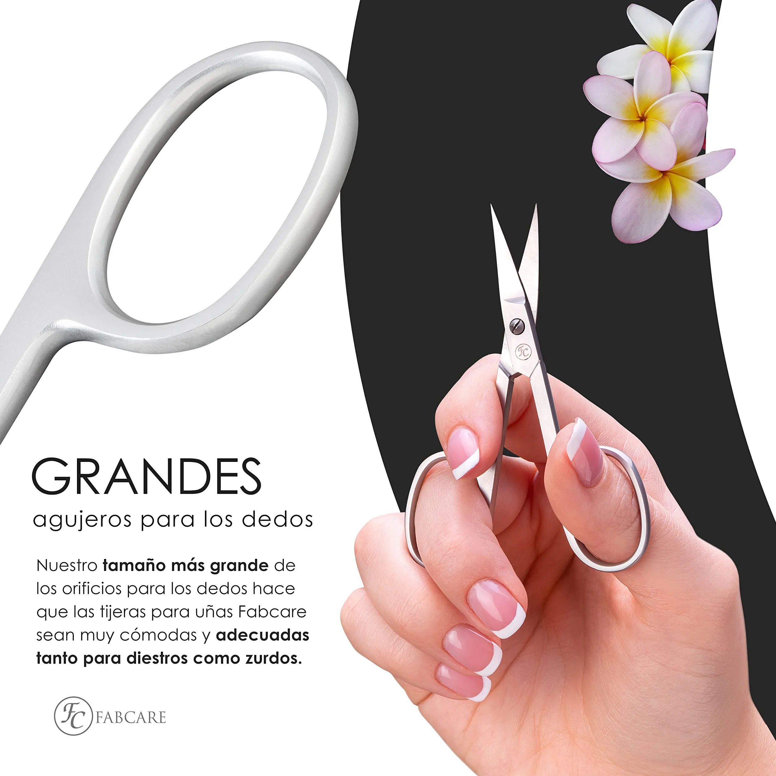 FABCARE Tijeras profesionales para uñas microdentado filo curvo extra afilado corte limpio y seguro
