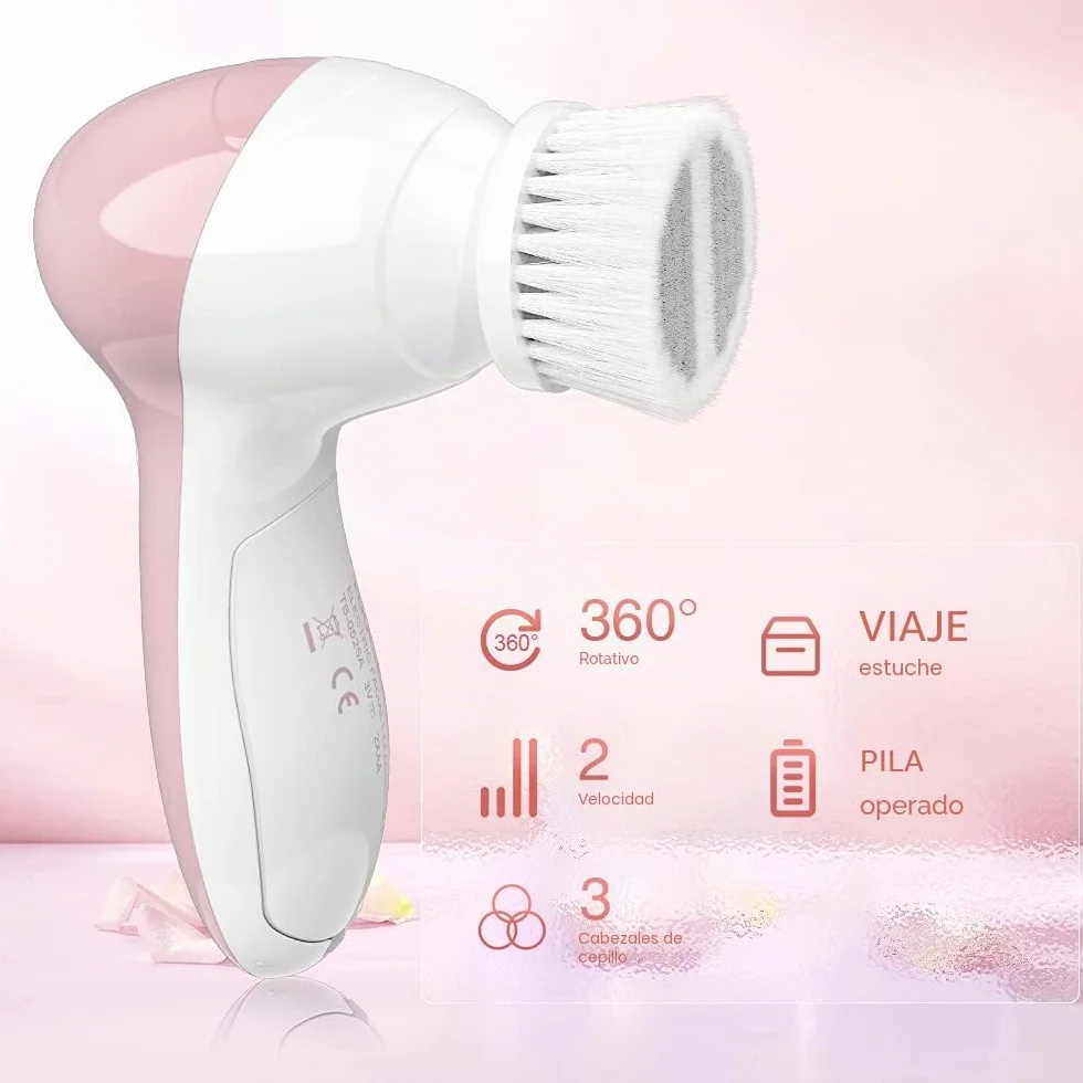 TOUCHBeauty Limpiador Facial Eléctrico 360° Giratorio con 3 Cabezas, 2 Velocidades, Rosa Ópalo
