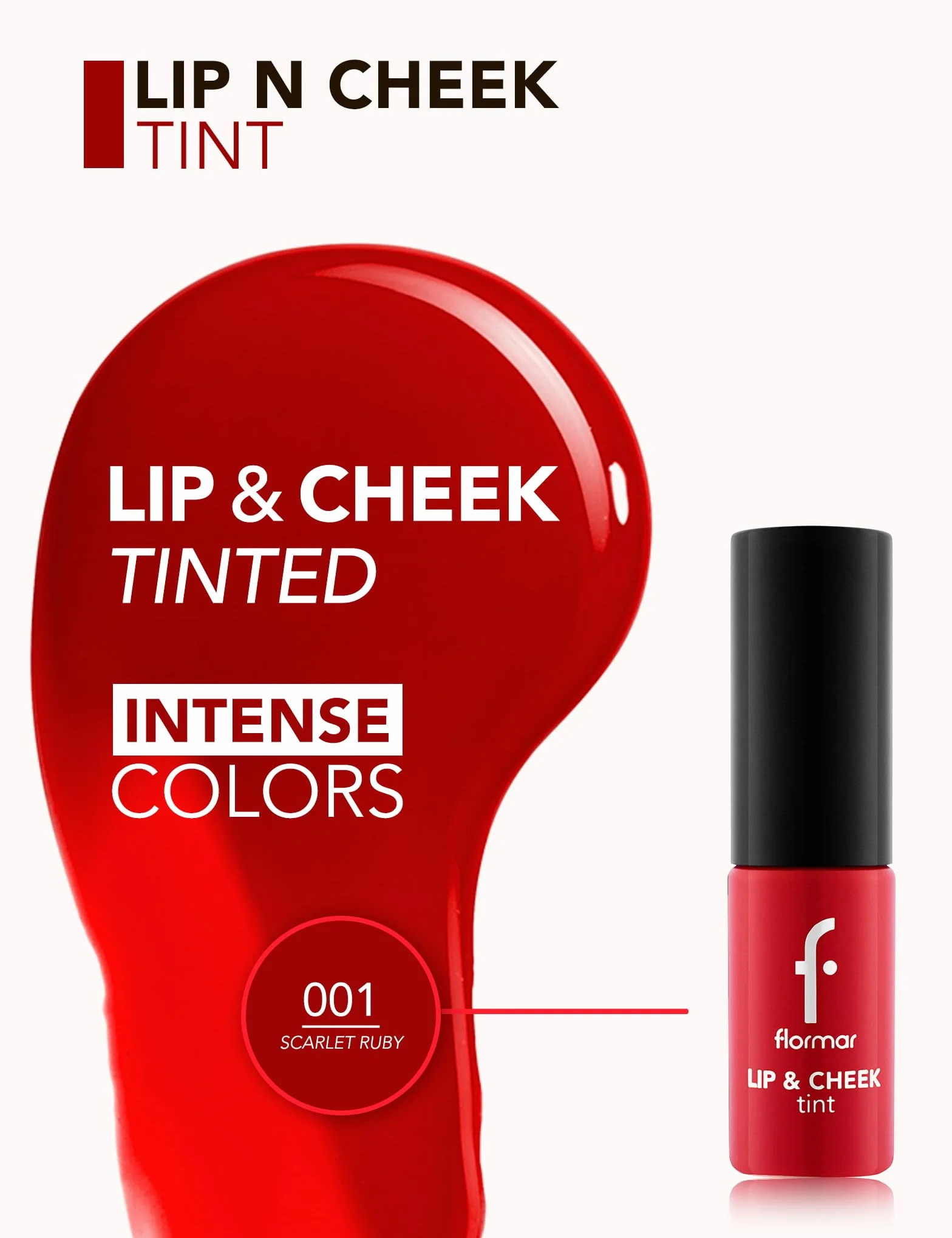 Flormar Lip and Cheek Tinte Scarlet Ruby 2 en 1 Tinte labial larga duración Color intenso natural rubor barra