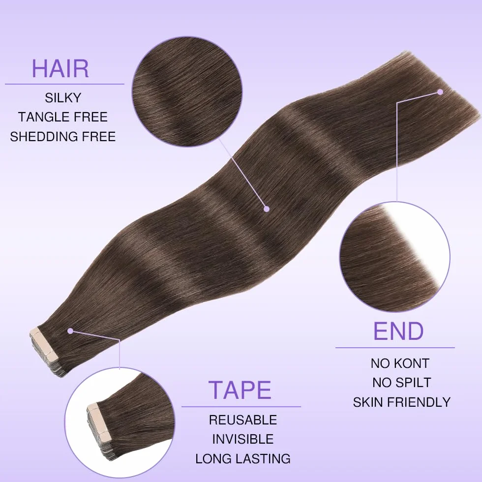 Extensiones de Pelo Natural Marrón Oscuro Cabello Humano 20 Piezas 35cm 40g