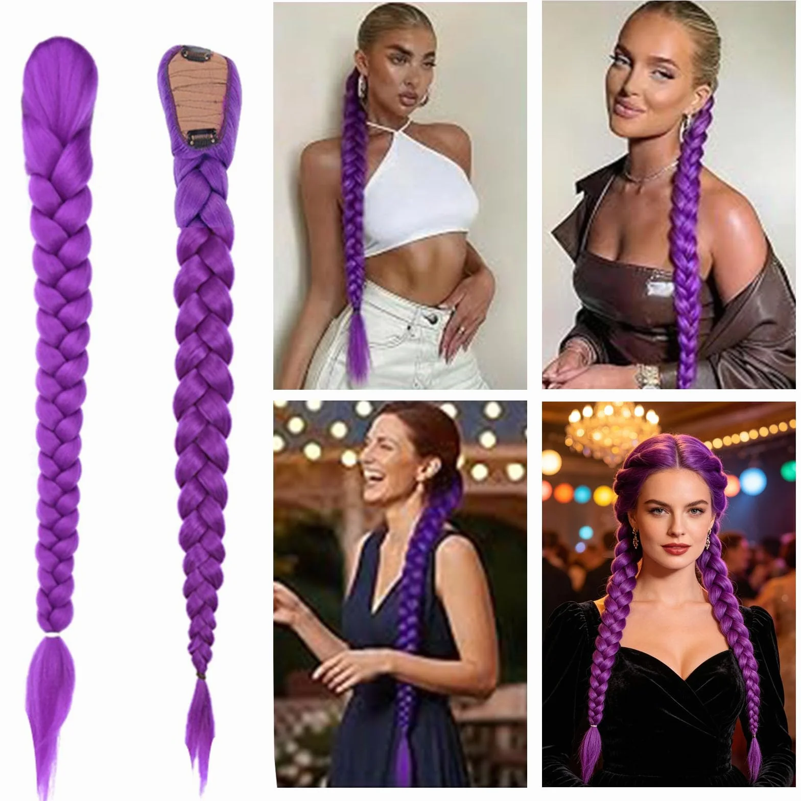 Peluca Trenzas Morada Para Mujer Niña, Extensiones Trenzas Moradas Cosplay Anime, Coleta Postiza Pelo Morada, Extensiones Clip Pelo, Pelucas Disfraz Halloween Carnaval Fiestas