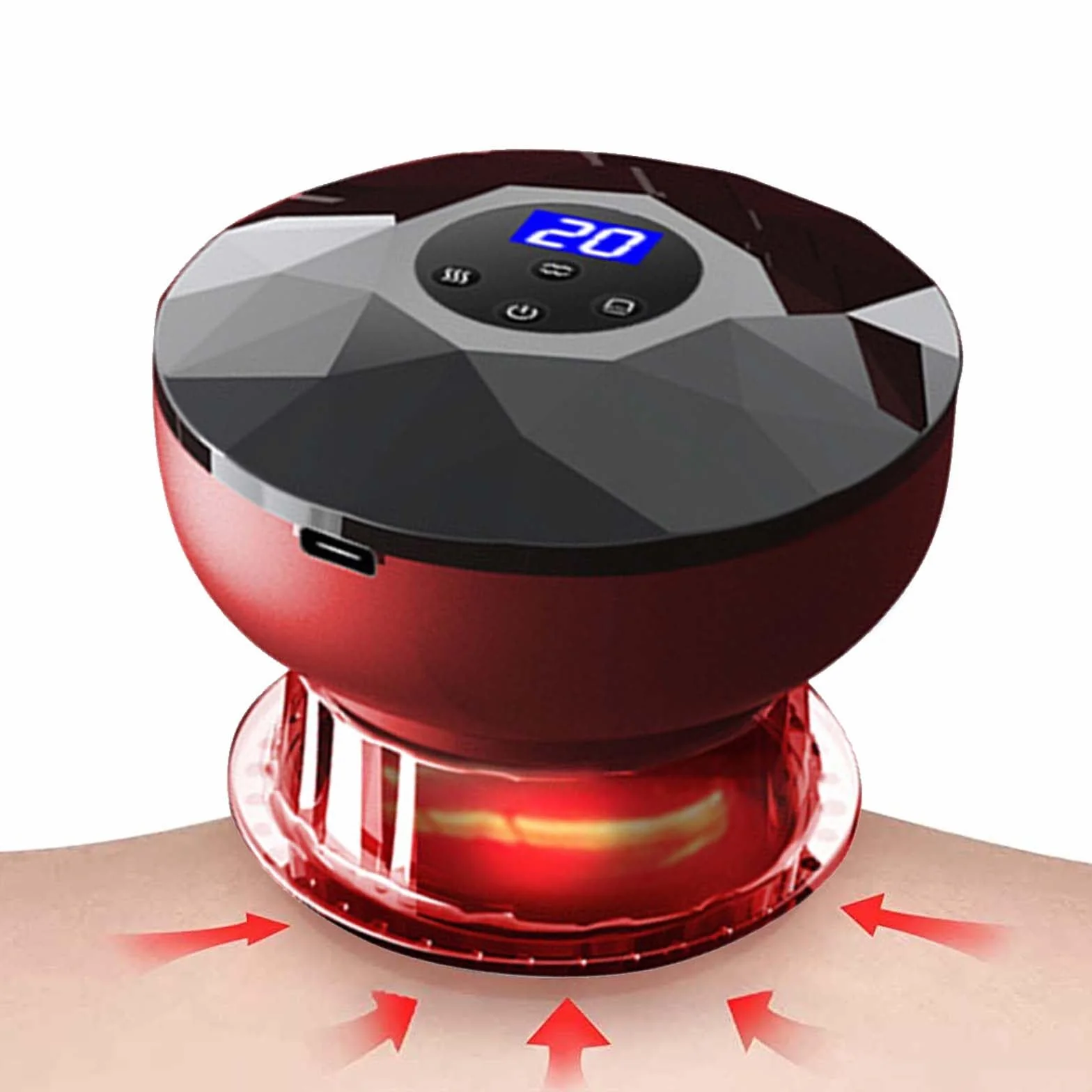 Acboor Ventosa eléctrica 12 velocidades, juego ventosas al vacío, masajeador inteligente, terapia luz roja