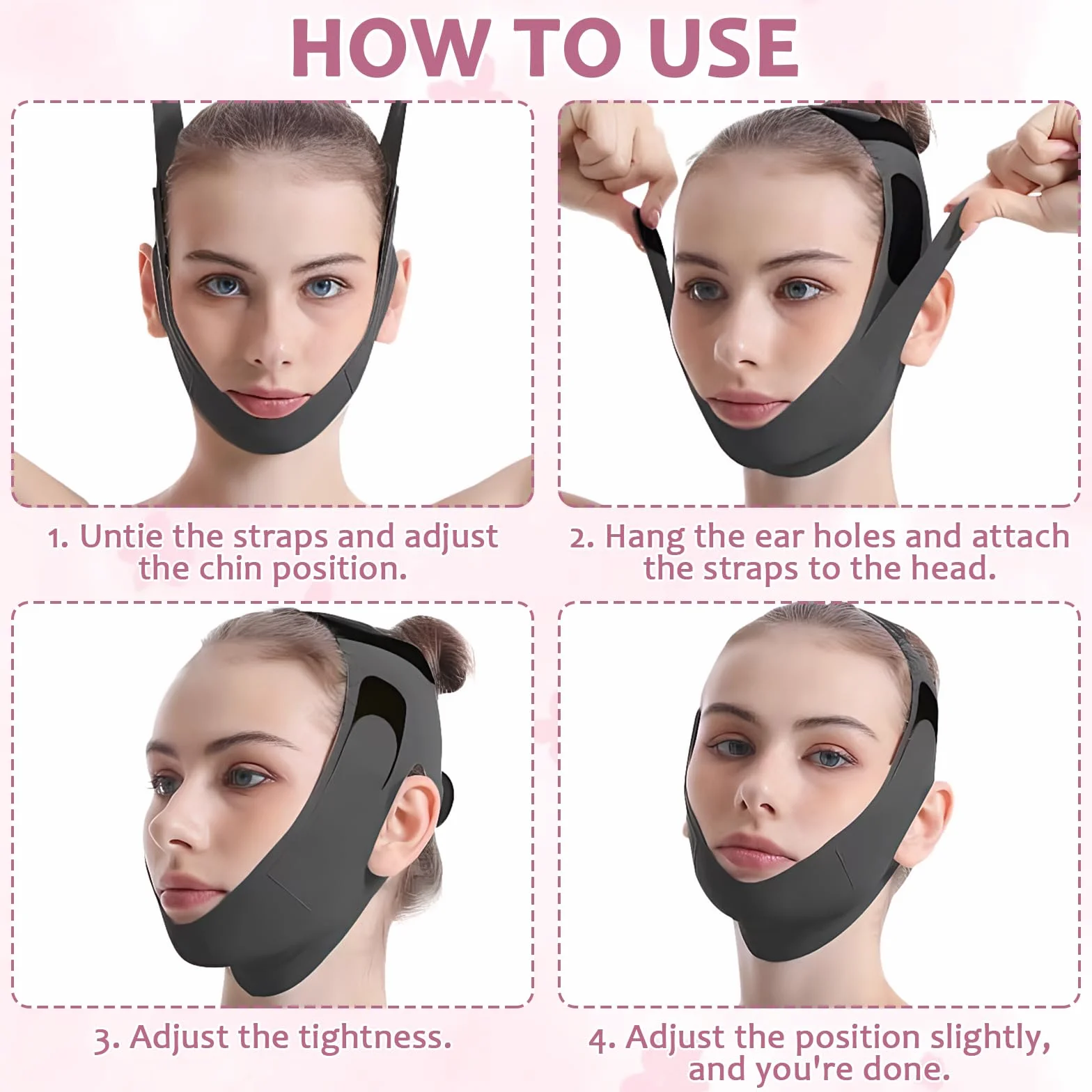 Banda Facial Para Lifting Reafirmante Mentonera Papada Reutilizable Contorno Mandíbula Mejorar Elasticidad Piel Negro Morado 2 Piezas