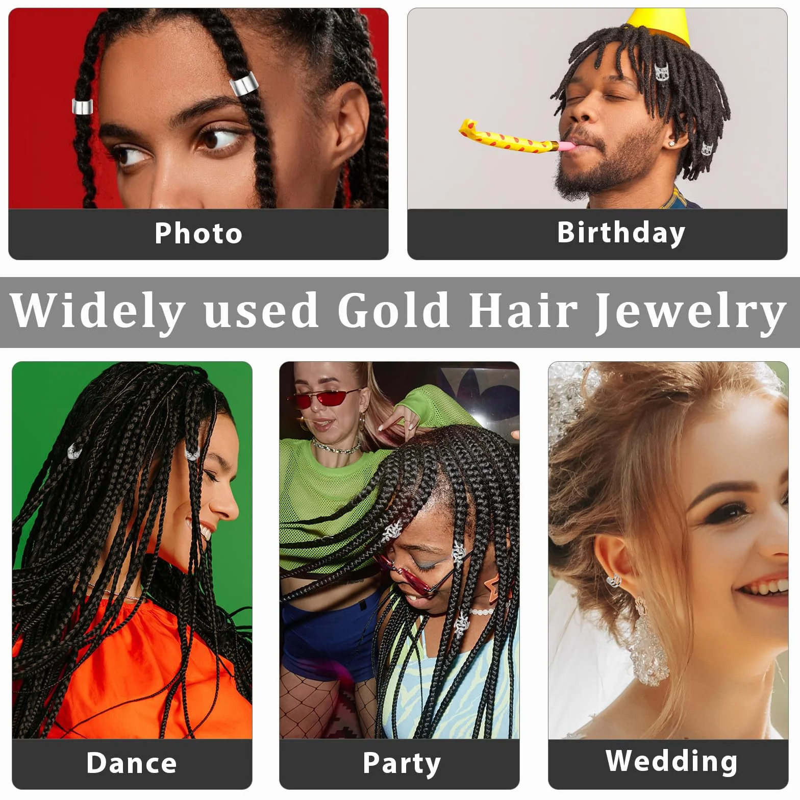 Molain 50 piezas Dreadlocks Joyas para el cabello, cuentas ajustables de metal para festivales