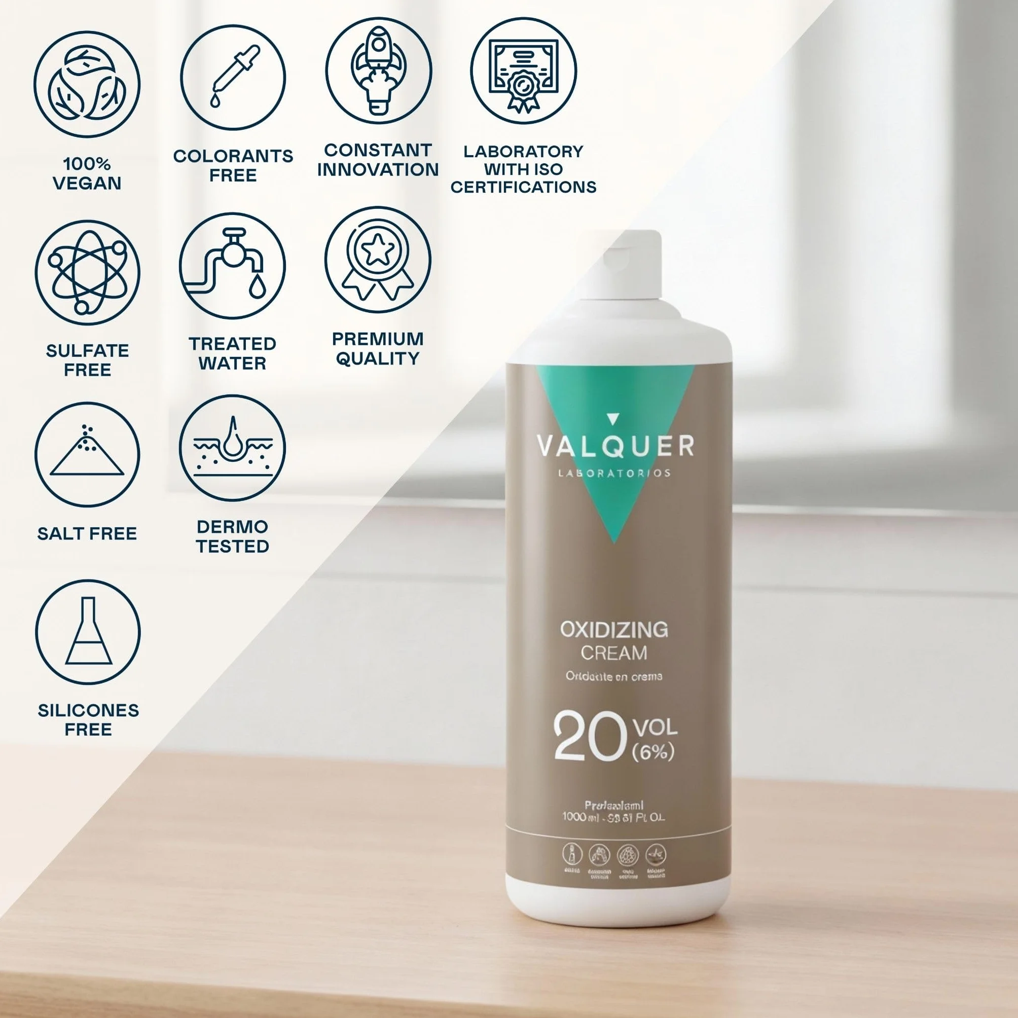 VALQUER Agua Oxigenada en Crema 20 Volúmenes 6% Oxidante para Coloración Capilar 1 L