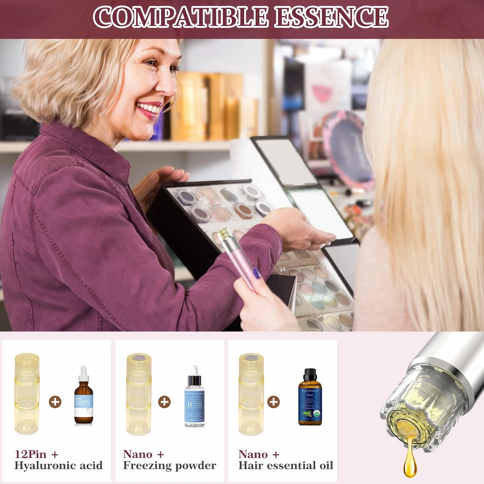 PELCAS Dermapen Aplicador Automático de Suero 5 Niveles Profesional con 6 Cartuchos Oro Rosa