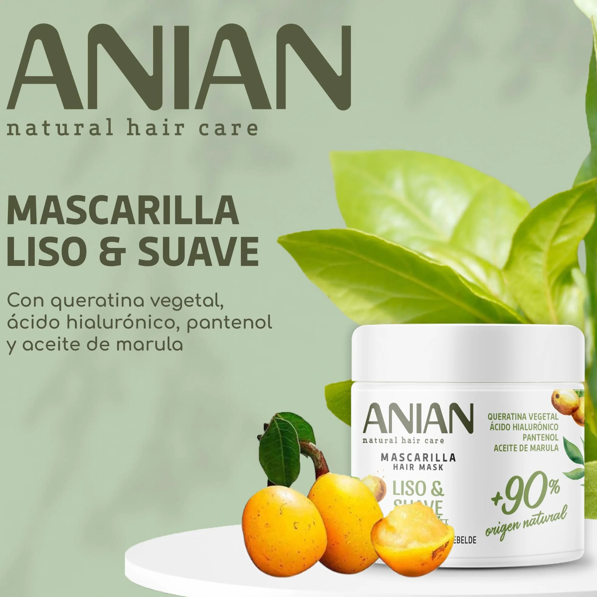 ANIAN Mascarilla Liso y Suave 350 ml para Cabello Indisciplinado con Aceite de Marula Queratina Vegetal