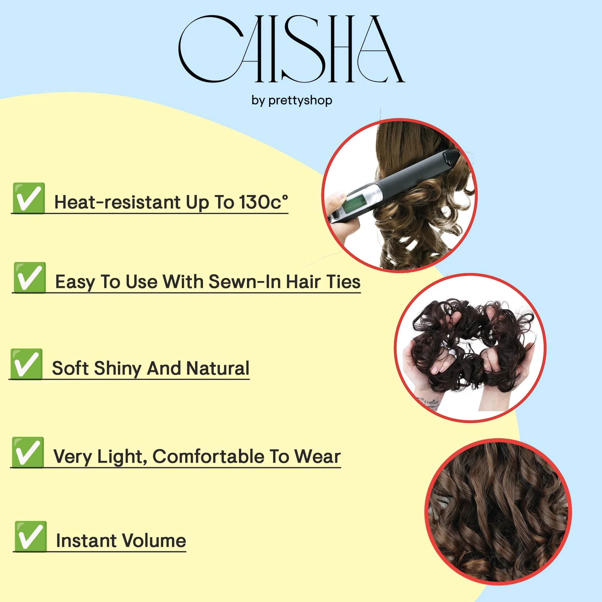 CAISHA Postizo Goma Para El Pelo Voluminosa Fibra Sintética Resistente Al Calor Rubio Claro