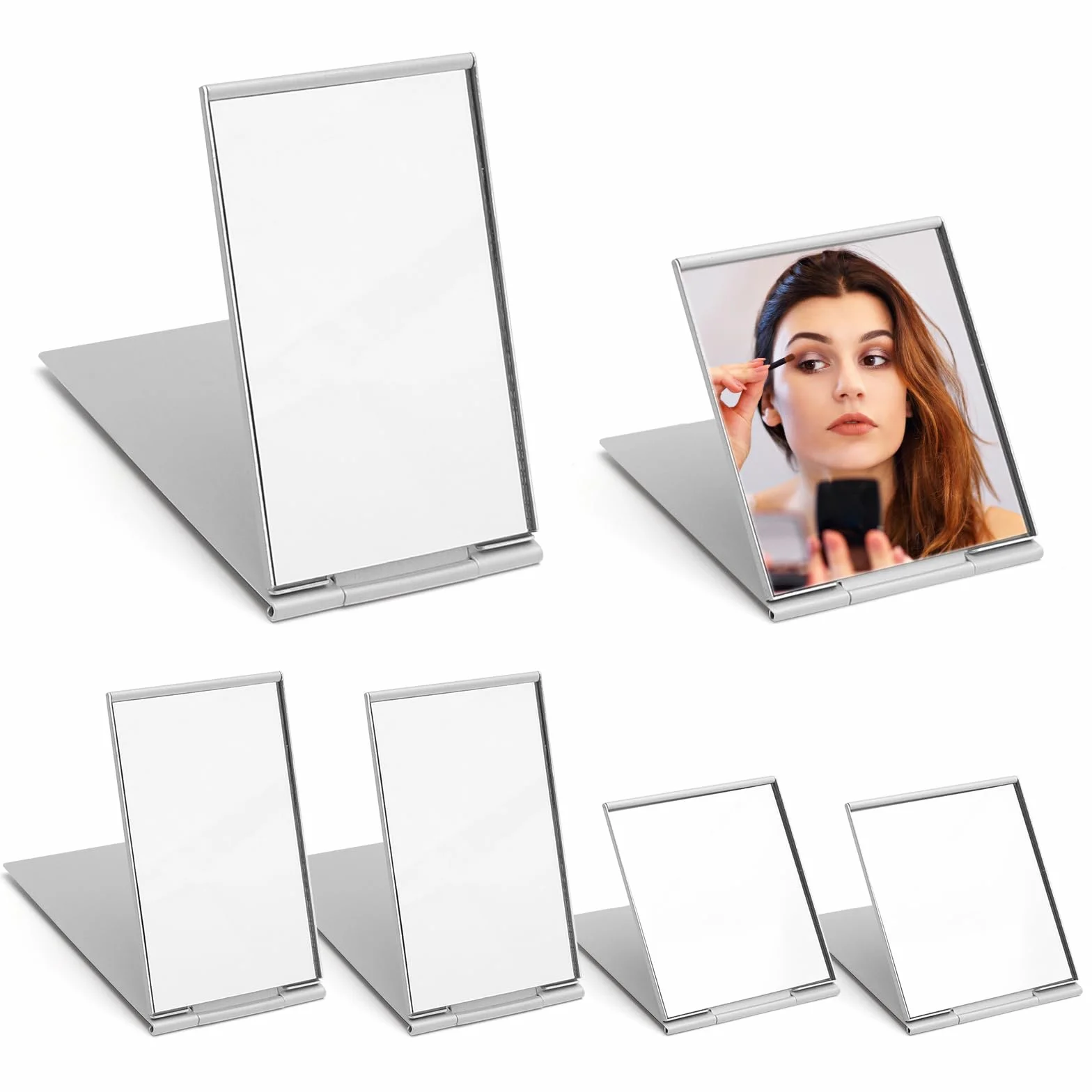 APOMOONS Espejos de Bolsillo Plegables, Espejo Cosmético Ultrafino con Carcasa de Aluminio, 6 Piezas para Viajes