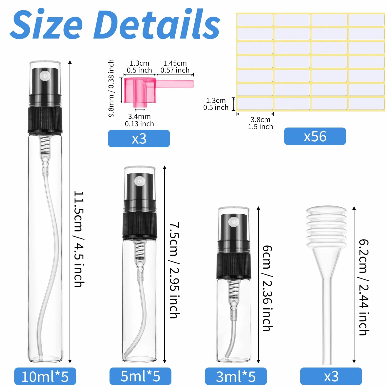 MELLIEX 15 Piezas Atomizador Vidrio Mini Pulverizador Perfume Recargable 3ml 5ml 10ml Negro