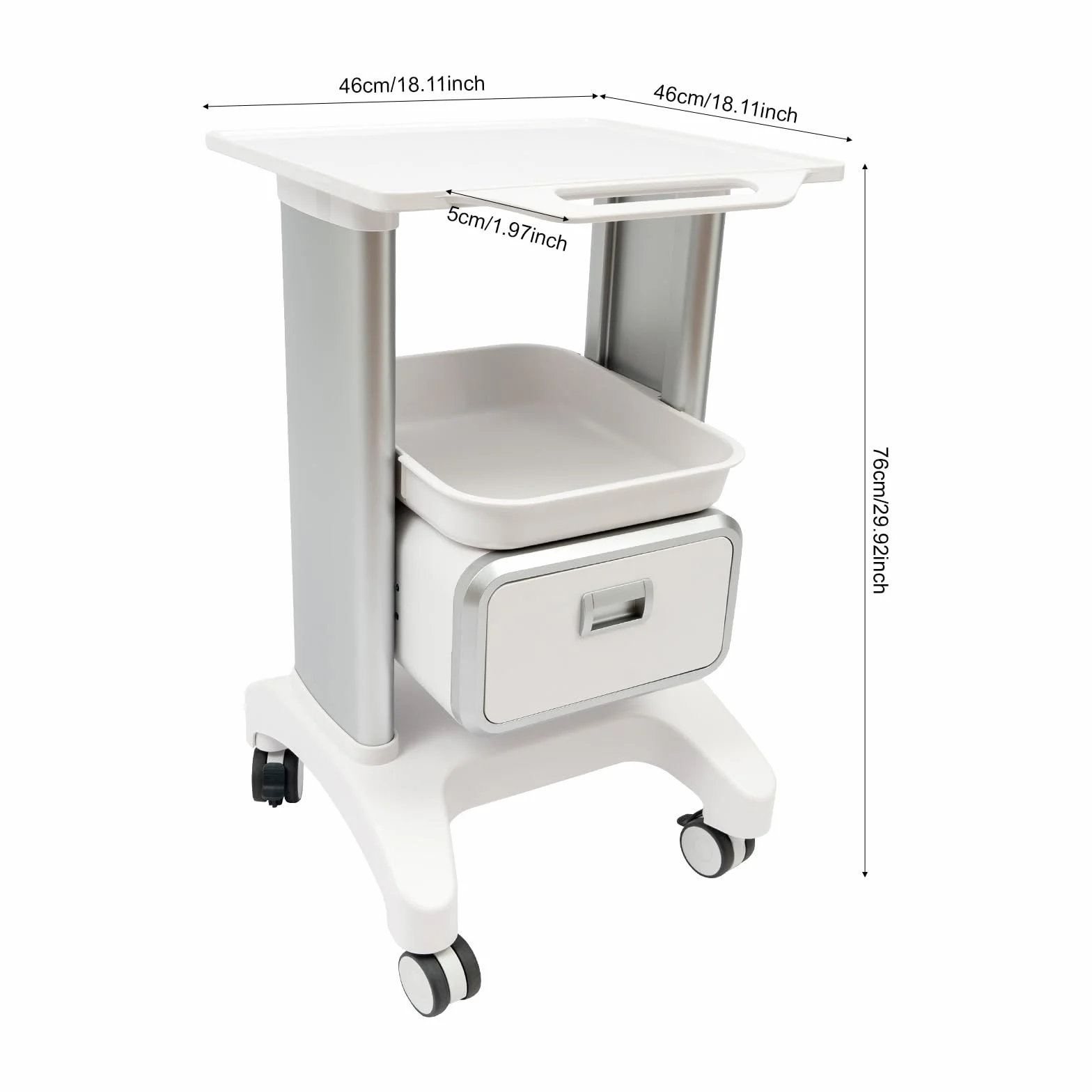 Carro de laboratorio ABS 100 kg capacidad, 1 cajón, estante superior, multifuncional