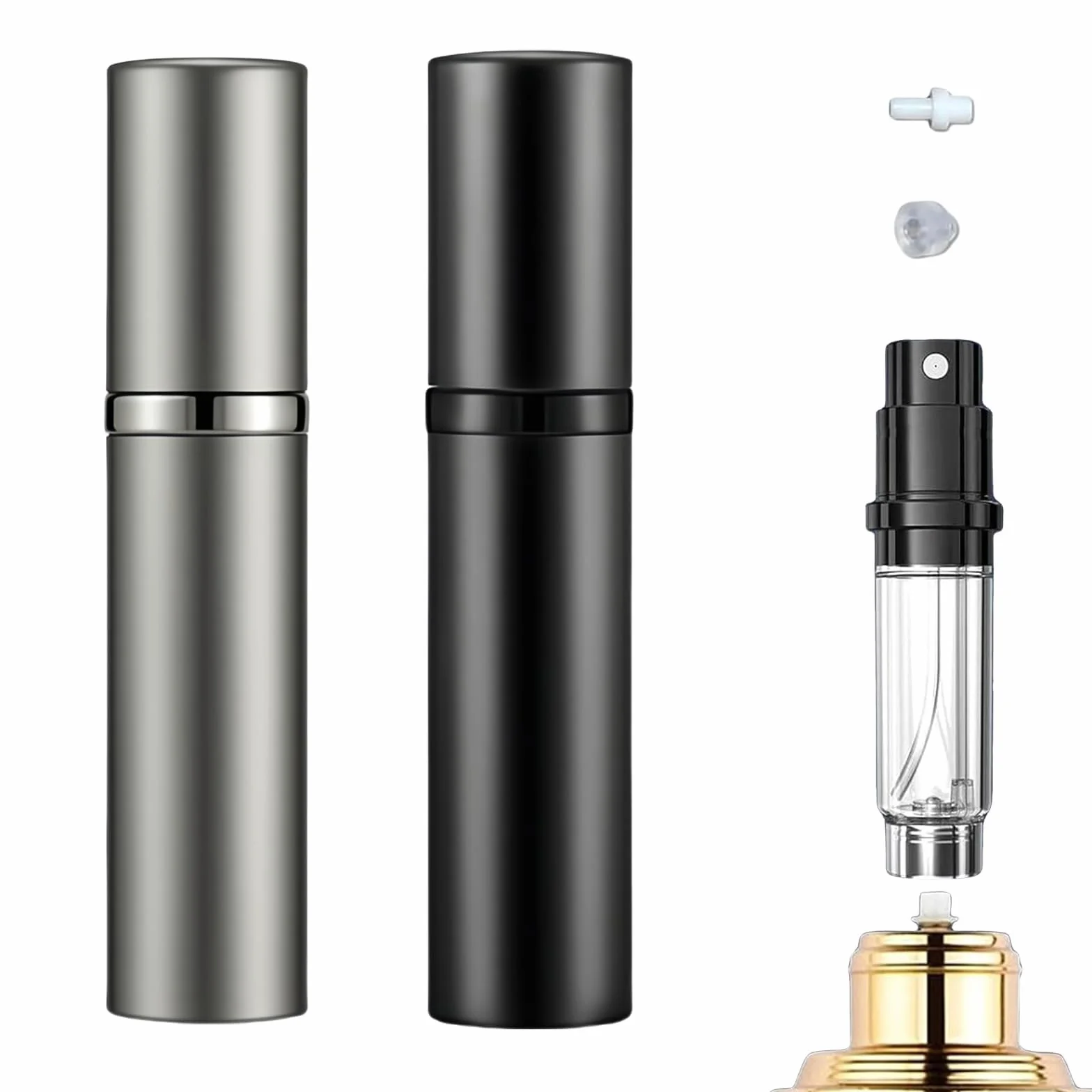 Atomizador Perfume Recargable 5ml Negro Gris 2 Piezas Mini Frasco