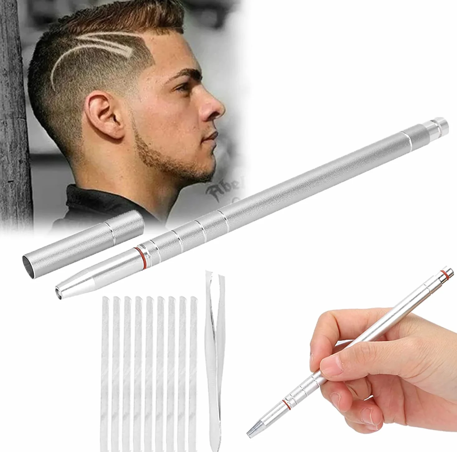 Pluma de Grabado de Cabello Profesional de Acero Inoxidable para Cejas Barba (Plata)