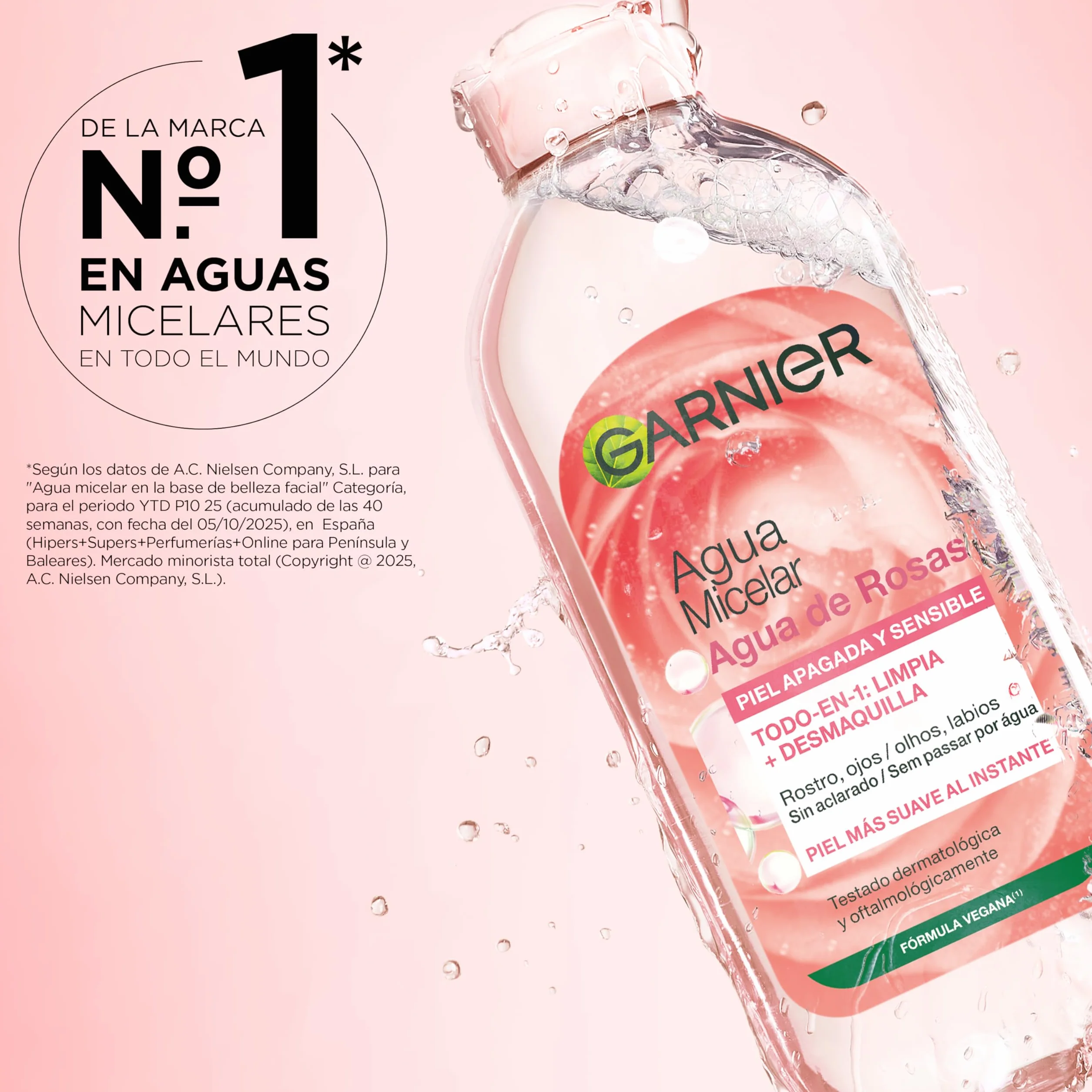 GARNIER Skin Active Agua Micelar Agua de Rosas 400ml Desmaquillante Limpiador Iluminador