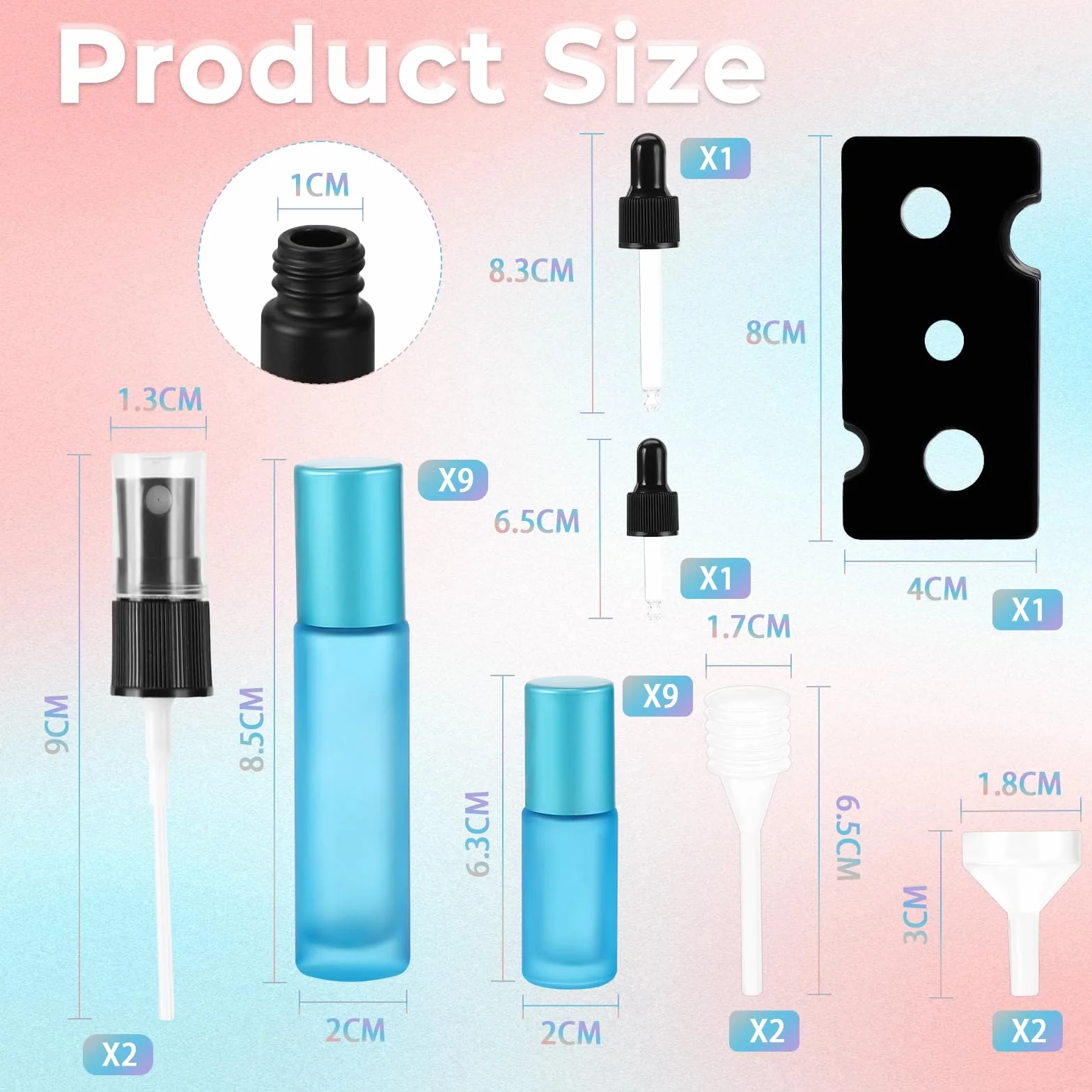 Zikenis 18 Piezas Botellas Roll On Cristal 10ml 5ml Aceite Esencial con Bola de Acero Inoxidable