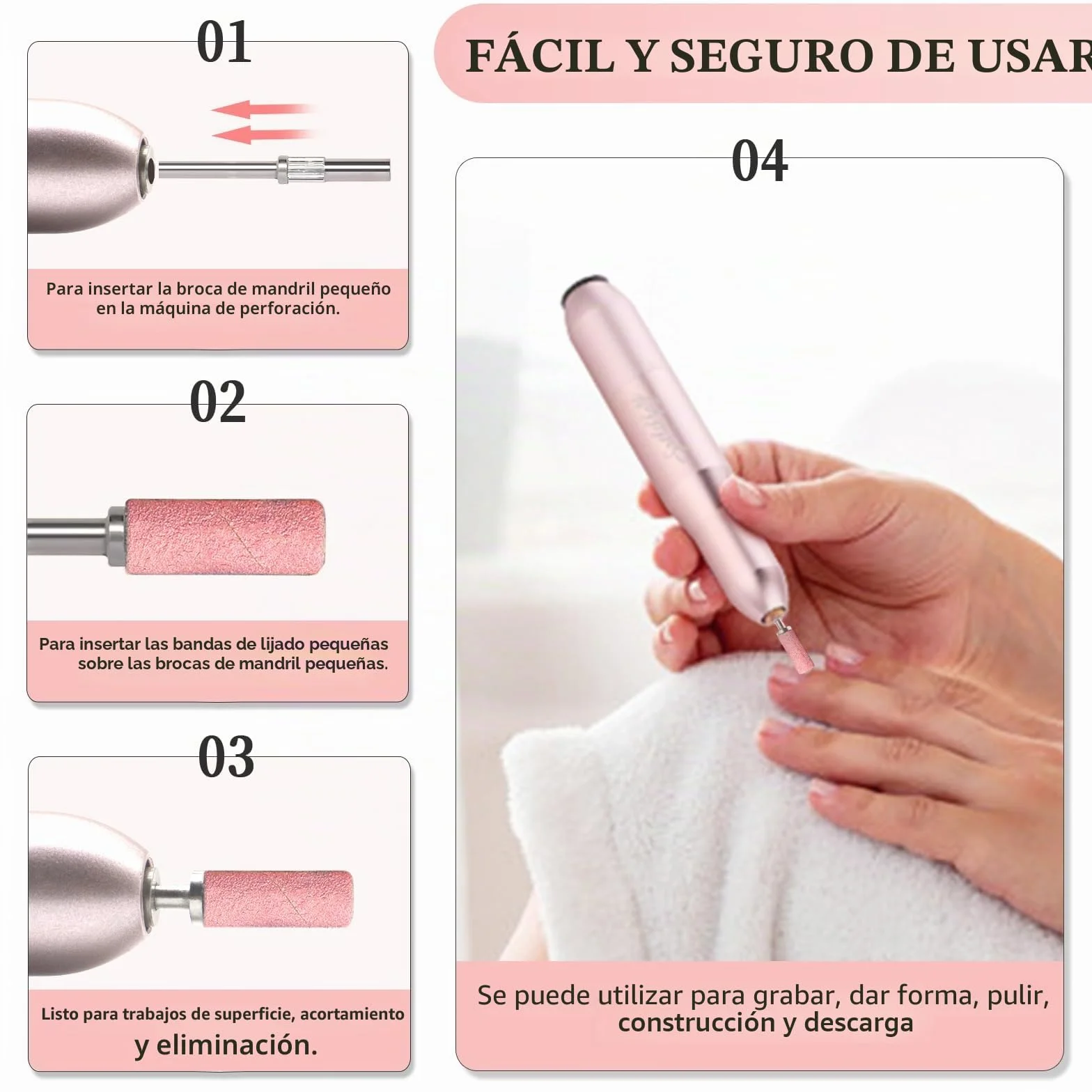 Mini bandas de lijado grano 180 para taladro de uñas 3/32 pulgadas 2 brocas mandriles mejorados