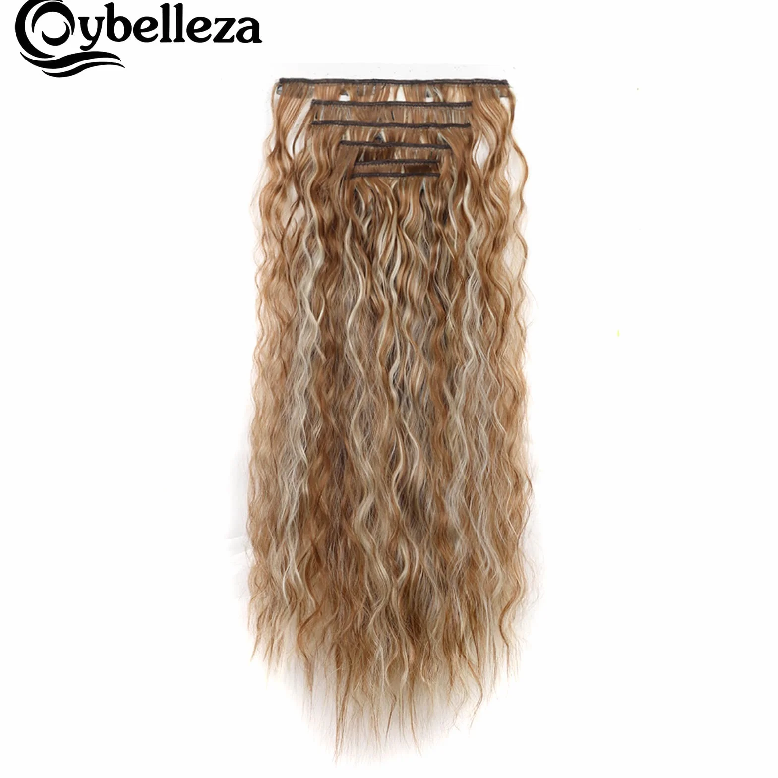 Extensiones de Pelo Rizado 50cm 6 Piezas 16 Clips Sintético Marrón y Rubio