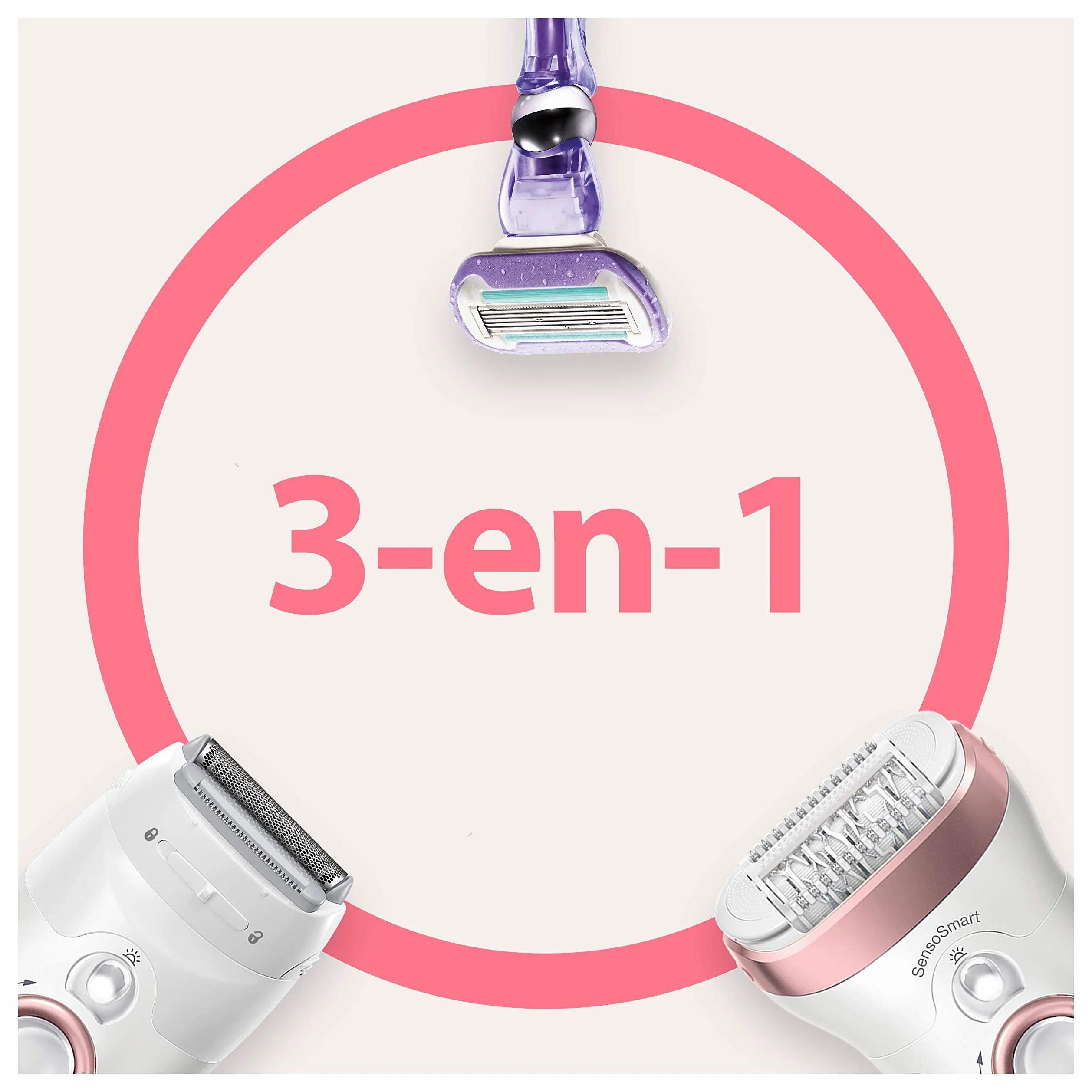 Braun Silk-épil 9 9-870 Depiladora Mujer Eléctrica para Depilación Duradera, Incluye Maquinilla Venus, Capuchón de Masaje, Cabezal de Rasurado y Recorte, Blanco/Oro Rosa