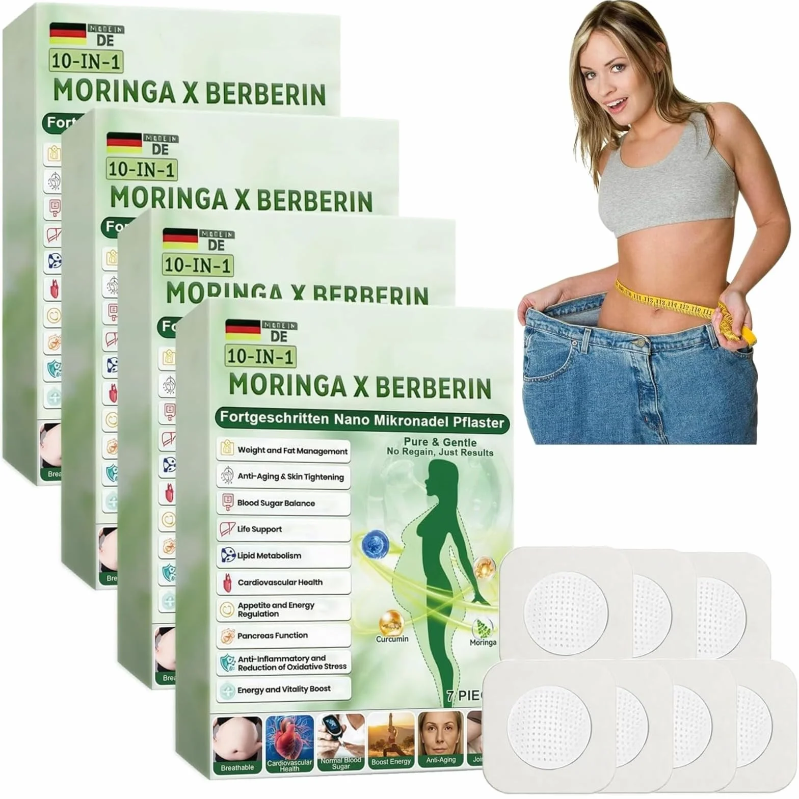 Parches Adelgazantes 10 en 1 Nano Micro Agujas, Apósitos de Belleza Moringa para Cuidado Corporal