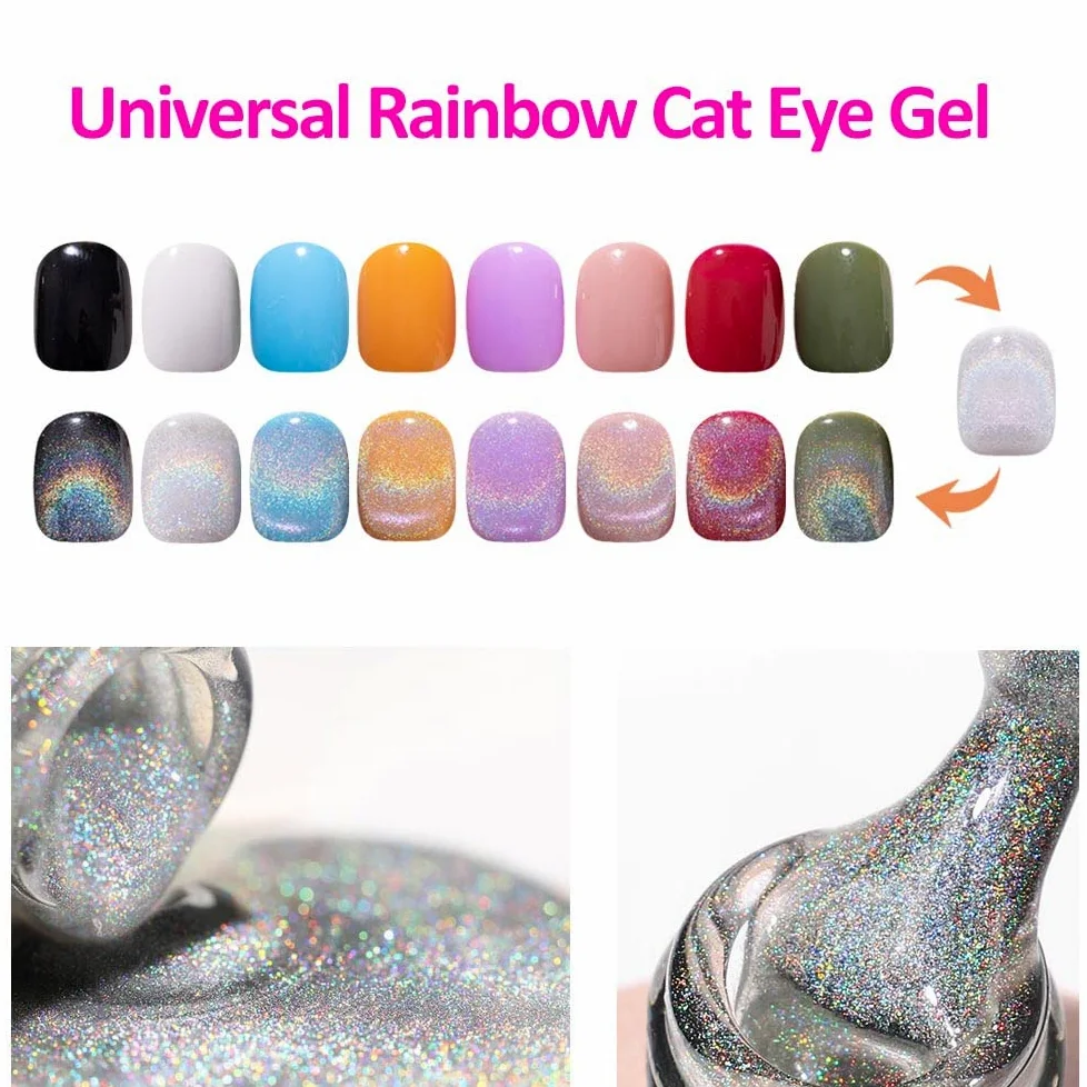 kit esmalte semipermanente Universal Arcoíris Ojo de gato Gel esmalte semipermanente 9D Brillo holográfico Reflectivo Láser Diamante esmalte uñas de gel, palos magnéticos lámpara de uñas de mesa