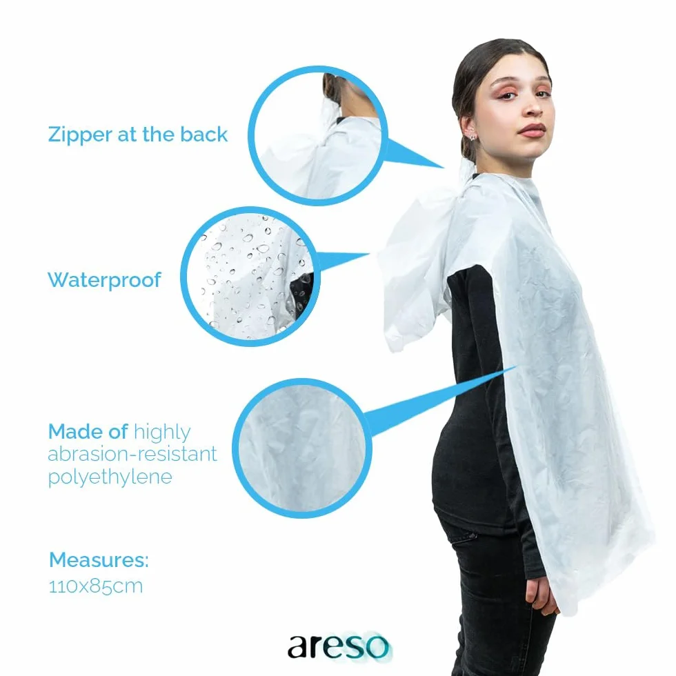 Areso Capas Desechables para Peluqueria 100 Unidades en Rollo, Capa de Plastico para Tinte de Pelo, Color Blanco