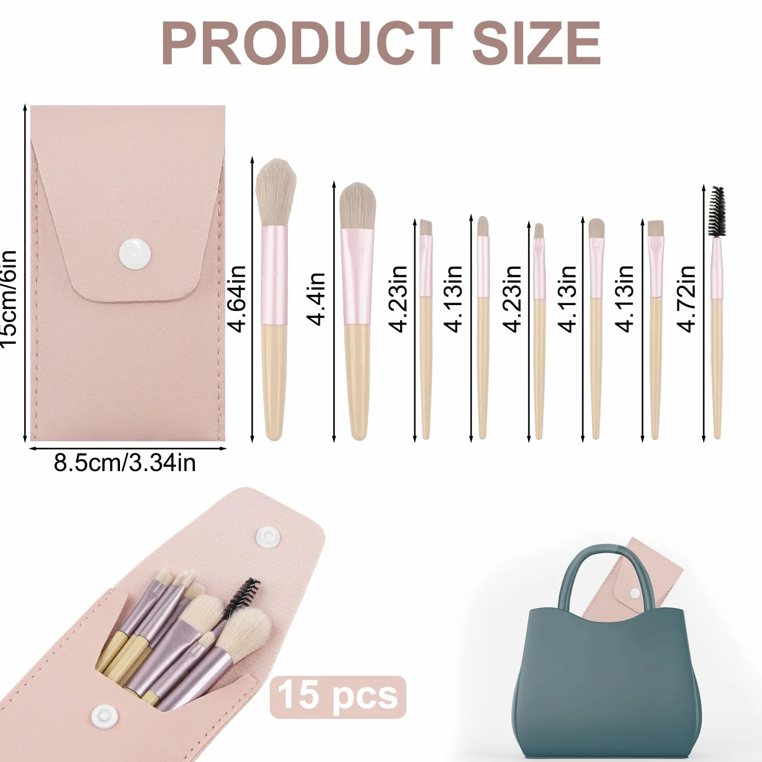 Juego de 15 brochas de maquillaje tamaño viaje, mini brochas de maquillaje facial, bolsa para maquillaje, recuerdos de fiesta, boda, despedida de soltera, regalo de dama de honor, regalo de despedida