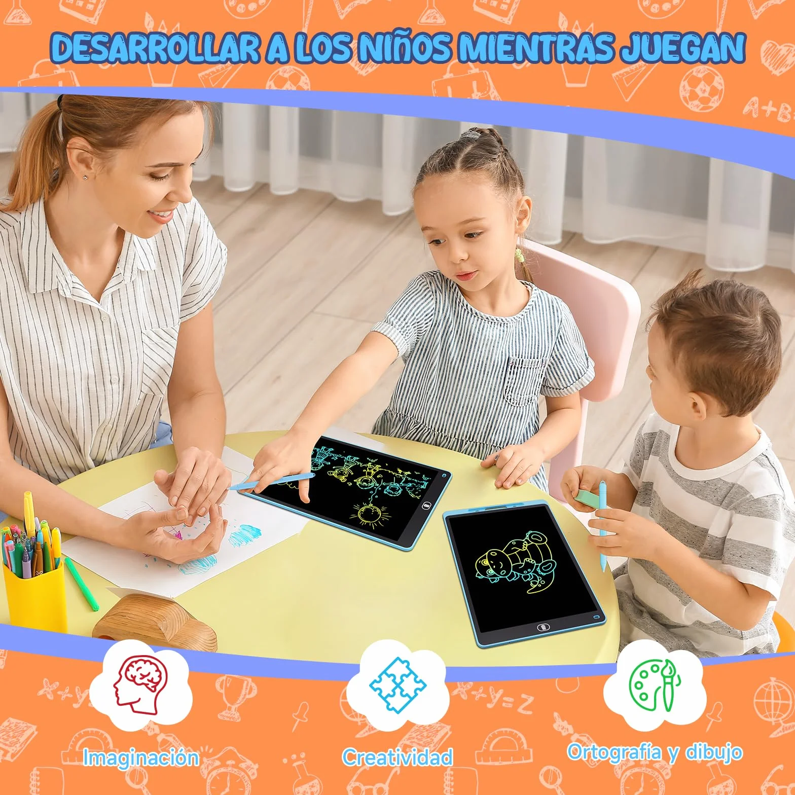Electight Tablet Escritura LCD Color 12 Pulgadas 2 Packs, Juguetes Educativo Niños con Borrable y Bloqueo, Azul