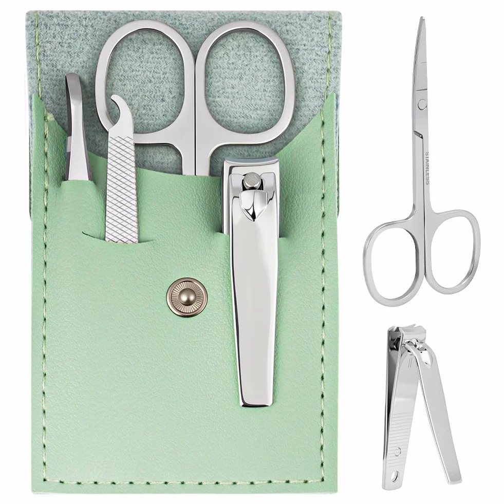 Set de Manicura y Pedicura Profesional 4 Piezas Acero Inoxidable con Pinzas y Tijeras