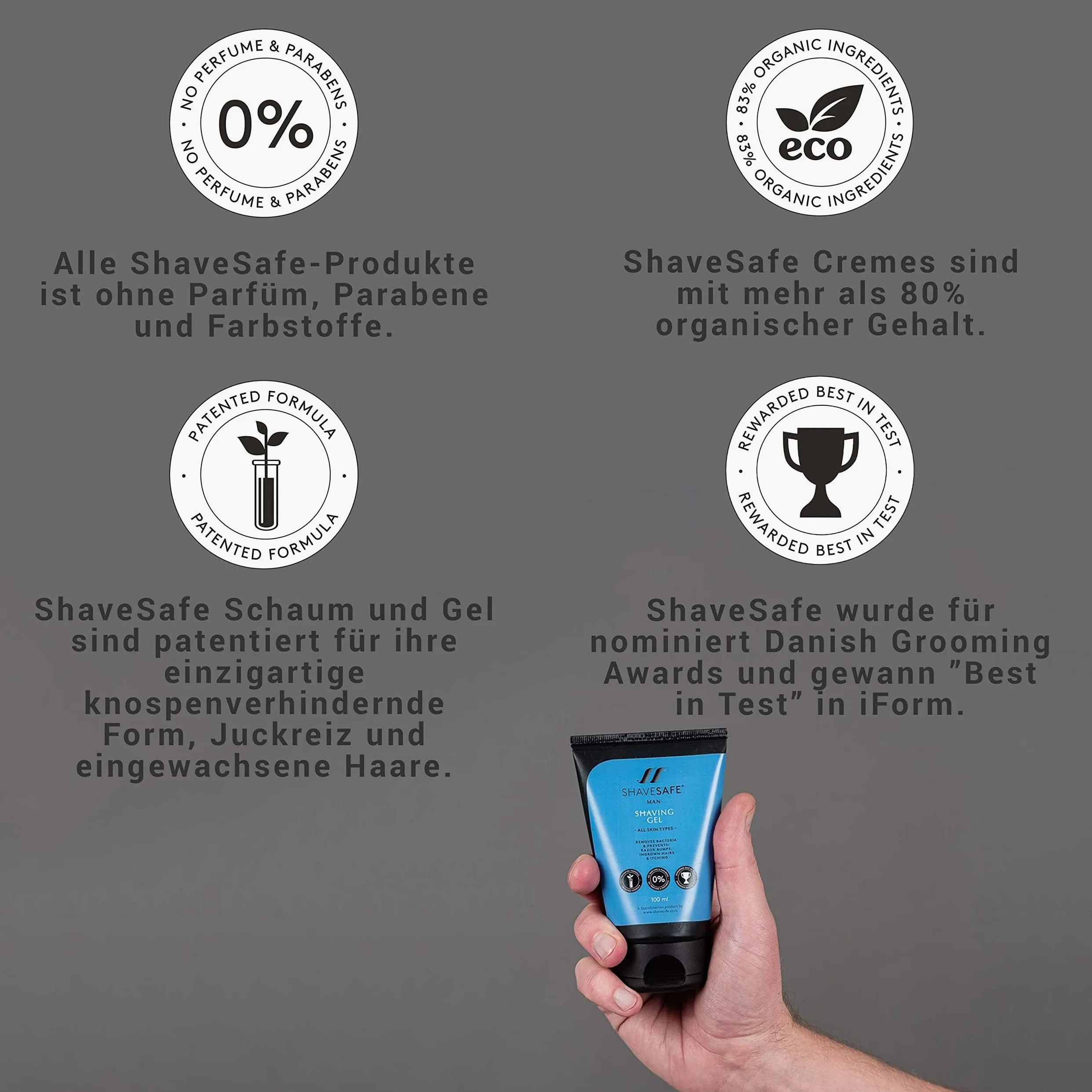 ShaveSafe – Pack de 3 – 100 ml – Afeitado suave y eficaz para pieles sensibles – Previene quemaduras de afeitado, enrojecimiento y vellos encarnados – Fórmula hipoalergénica y dermatológicamente