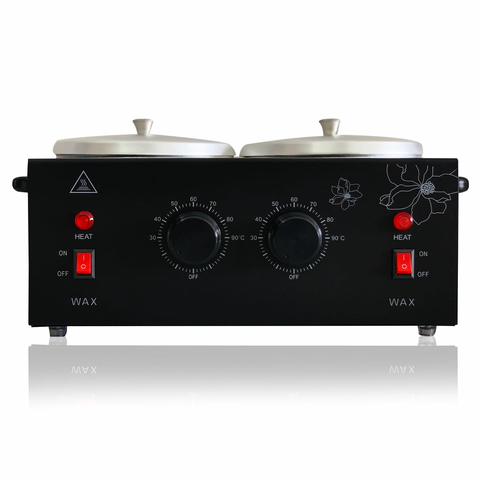 Calentador de cera negro con cuentas de cera derretida profesional para depilación, calentador de cera eléctrico rápido con juego de temperatura ajustable para mujeres (ollas dobles negras)