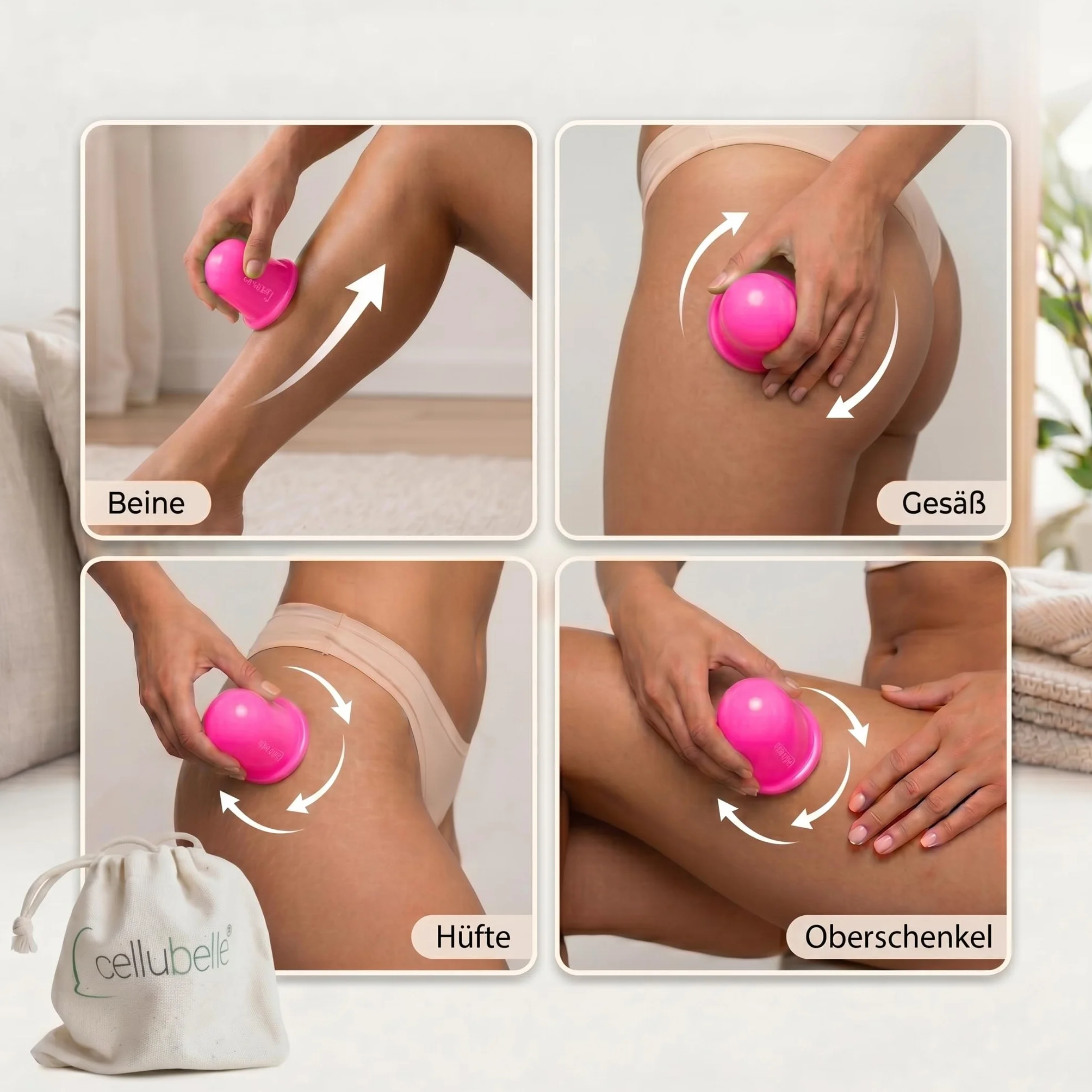 Ventosa anti-celulitis Fuchsia rosa ellubelle para prevenir y combatir celulitis y piel de naranja
