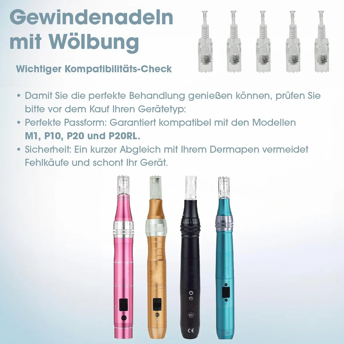 P-Beauty Dermapen M1 Cartuchos de aguja para microneedling – Repuesto para Derma Elektrik Pen M1 – Cierre de rosca