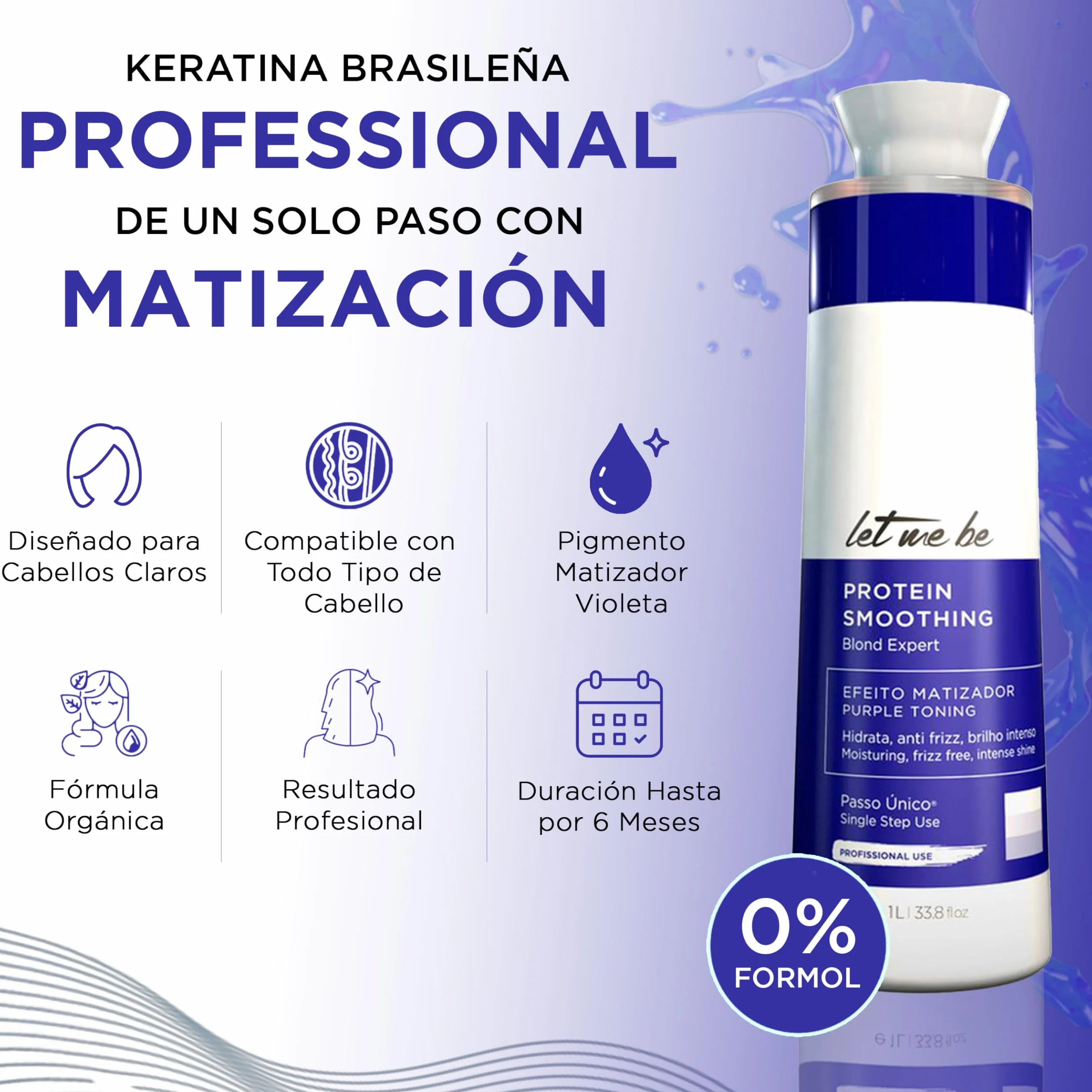 Protein Smoothing Blond Expert Alisado Brasileño Orgánico Sin Formol 1L para Cabellos Rubios