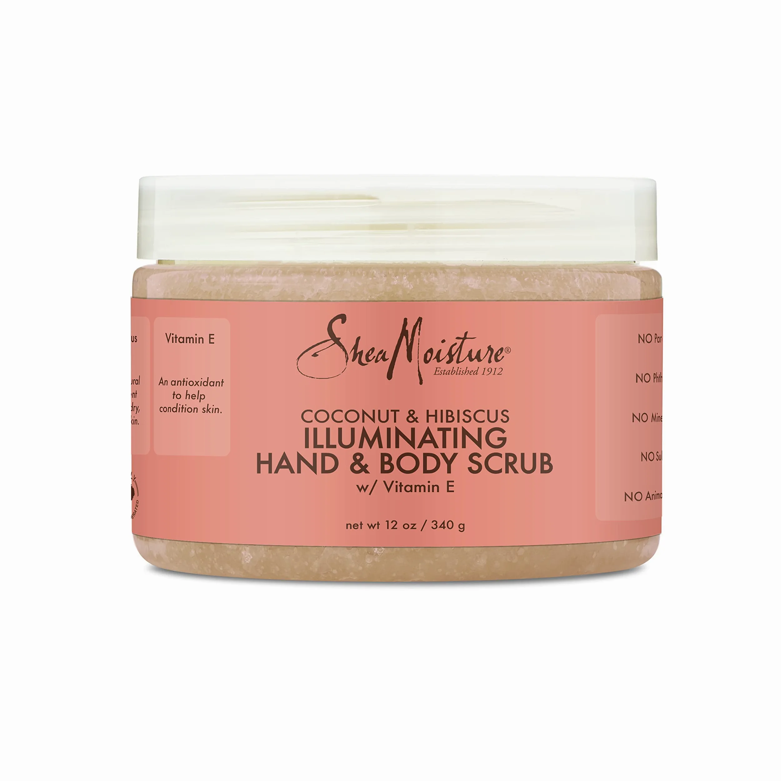 SheaMoisture - Exfoliante corporal para piel opaca iluminadora de coco e hibisco, cuidado de la piel libre de crueldad, 12 onzas