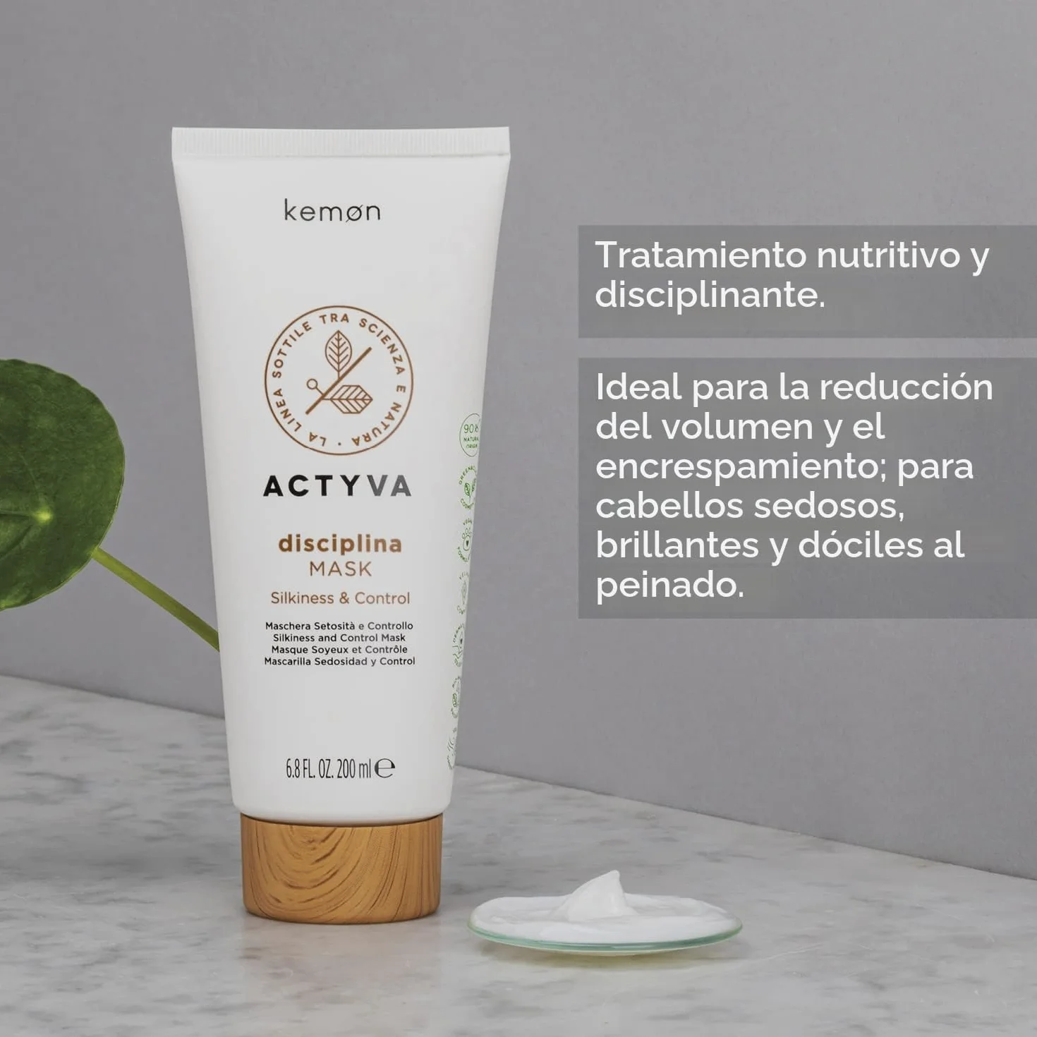 Kemon Actyva Disciplina Mask nutritiva disciplinante para cabello encrespado con ácido hialurónico y aceite de almendras 200 ml