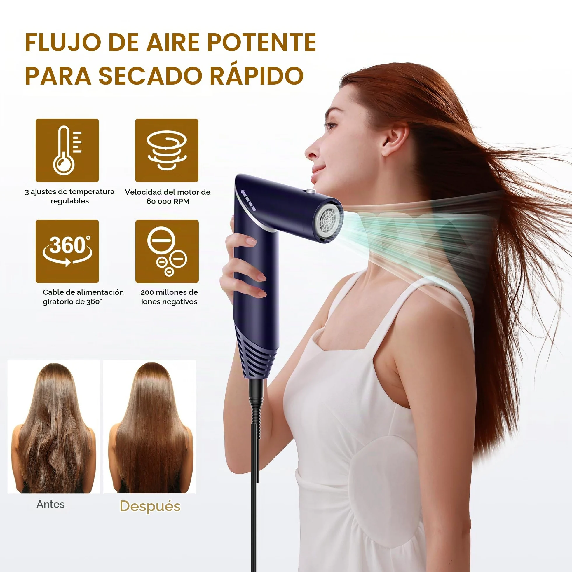 UKLISS 5 en 1 Airstyler con 60.000 rpm secador de pelo multifuncional de aire caliente rulos redondo cepillo de aire caliente cepillo de aire caliente cepillo de pelo cepillo rizador pelo cepillo pelo