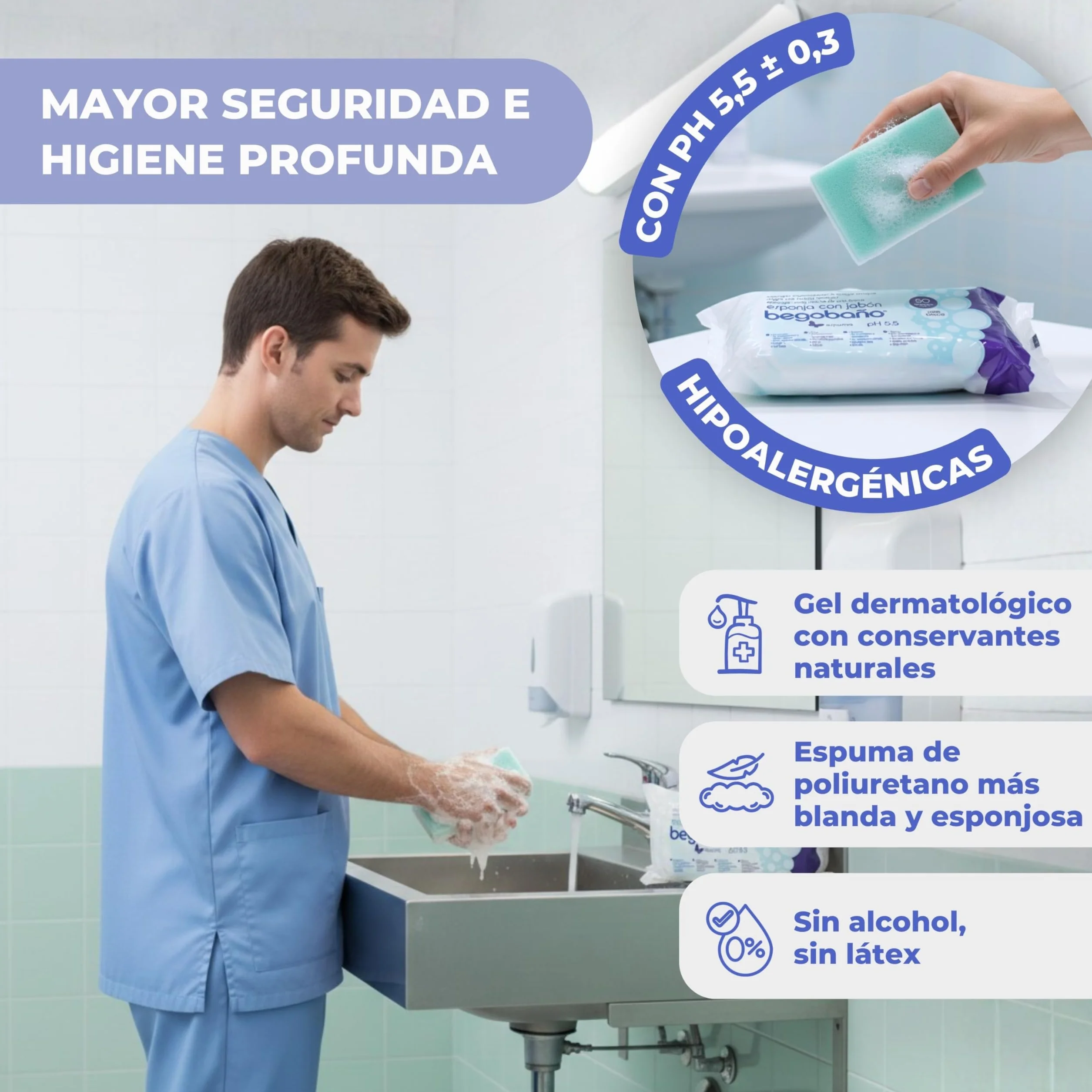 Begobaño Esponja Jabonosa Desechable 50 Unidades Hipoalergénico Gel Dermatológico