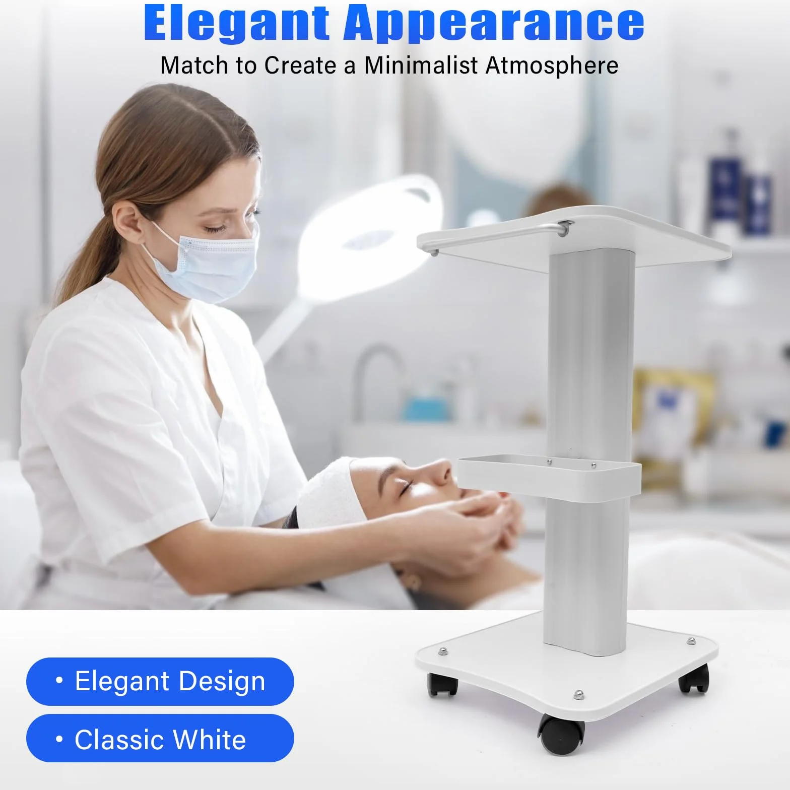 Carrito de belleza ABS con ruedas y compartimento de almacenamiento blanco