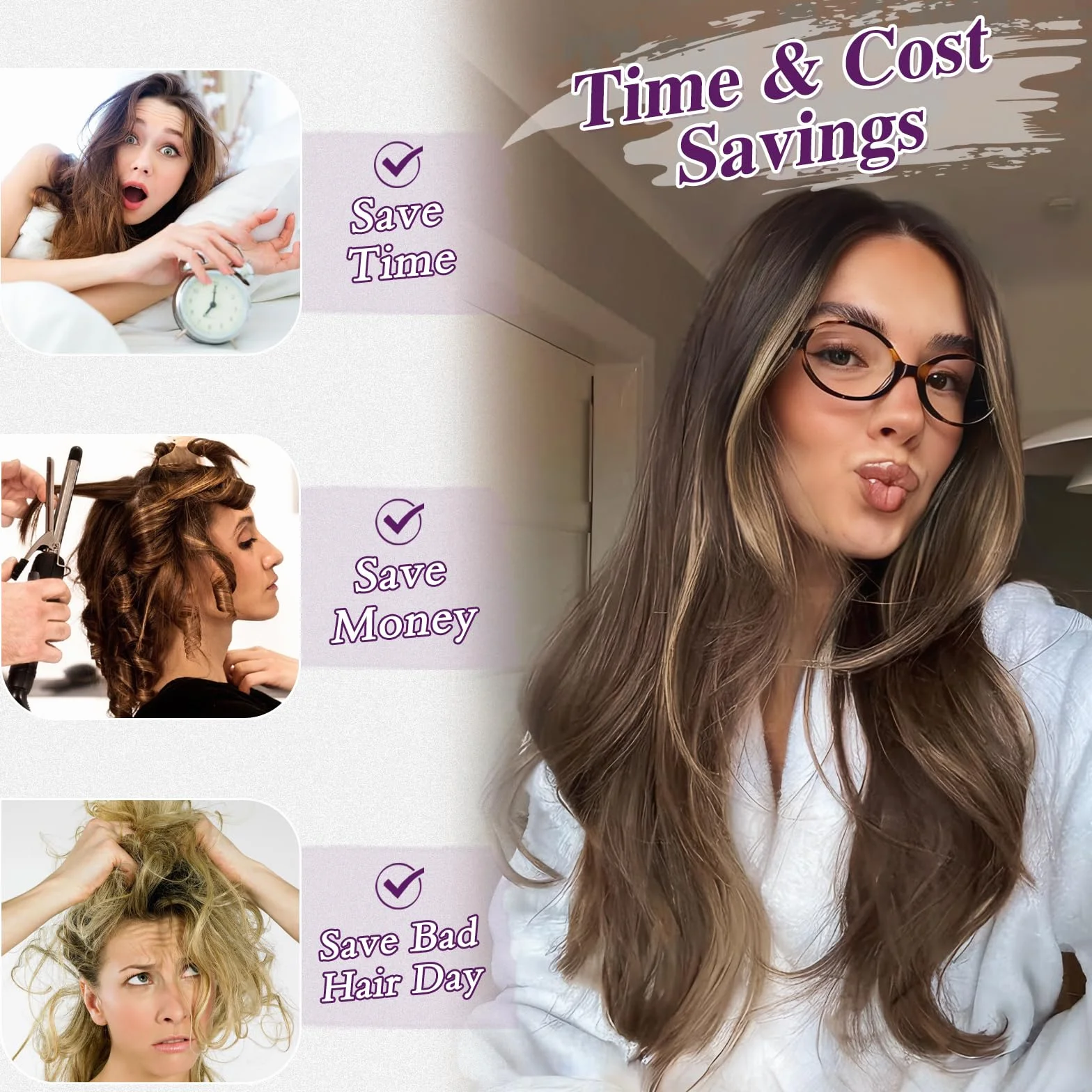 BARSDAR Clip en Extensiones de Cabello 50cm Ondulado 5 Piezas Marrón con Rubio Miel