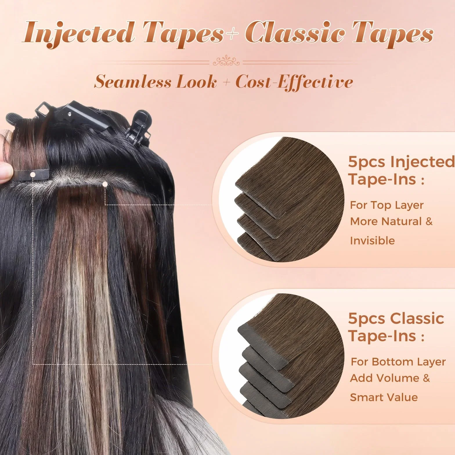 MY-LADY 10Piezas Extensiones Cabello Humano Natural Liso 50cm #02 Marrón Oscuro 25g