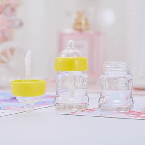 10/30/50 Uds. Envases de tubo de brillo de labios vacíos en forma de biberón, minibotellas de bálsamo labial rellenables transparentes con insertos de goma-30 Uds., amarillo