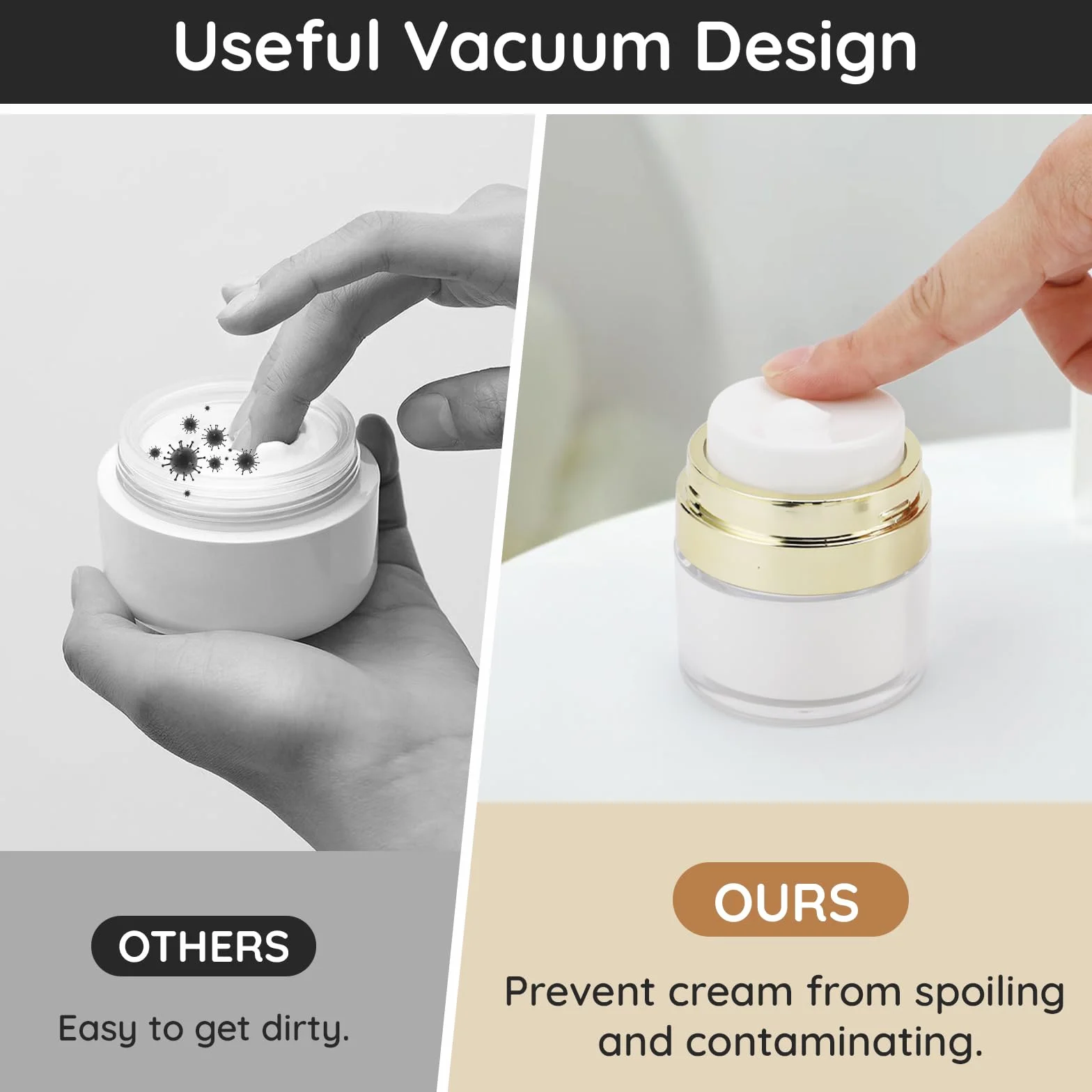 Segbeauty Dispensador de Crema 2 Piezas 15g Tarro Vacío Airless Botella Extraíble Lavable