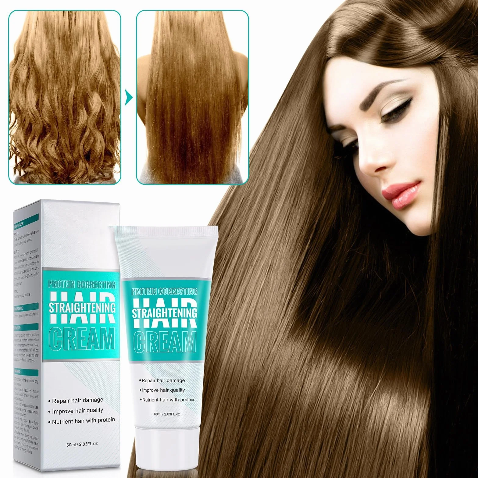 Crema alisadora de proteínas para el cabello, esenciales de viaje, brillo (3)