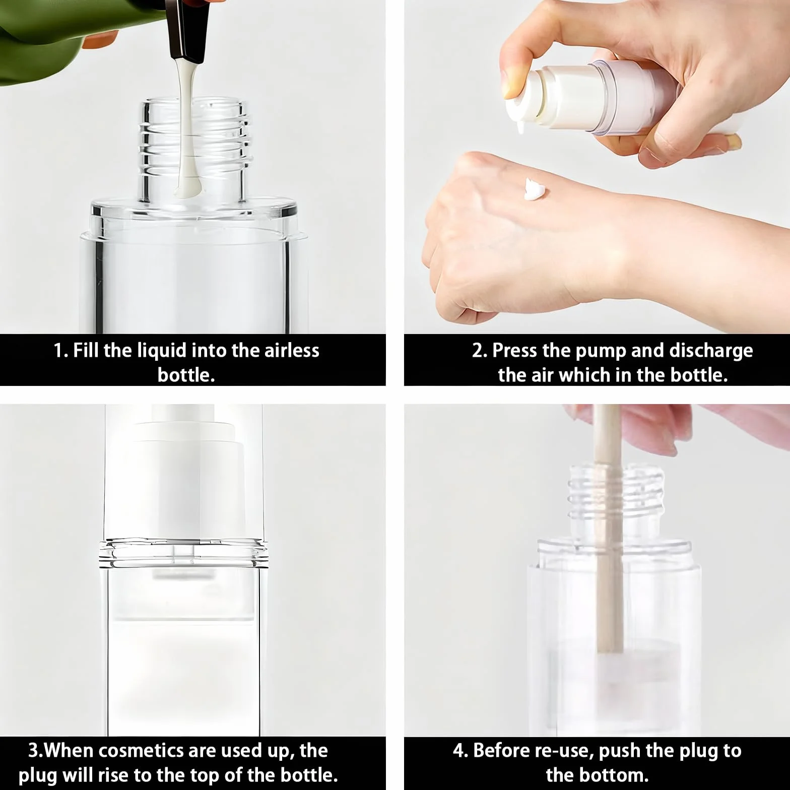 80ml Dispensador De Crema 6 Piezas Airless Pump Dispensador Crema, Botellas De Loción Al Vacío, Rellenables, con Pegatinas, para Loción, Crema Facial, Crema De Manos, Champús, Acondicionadores