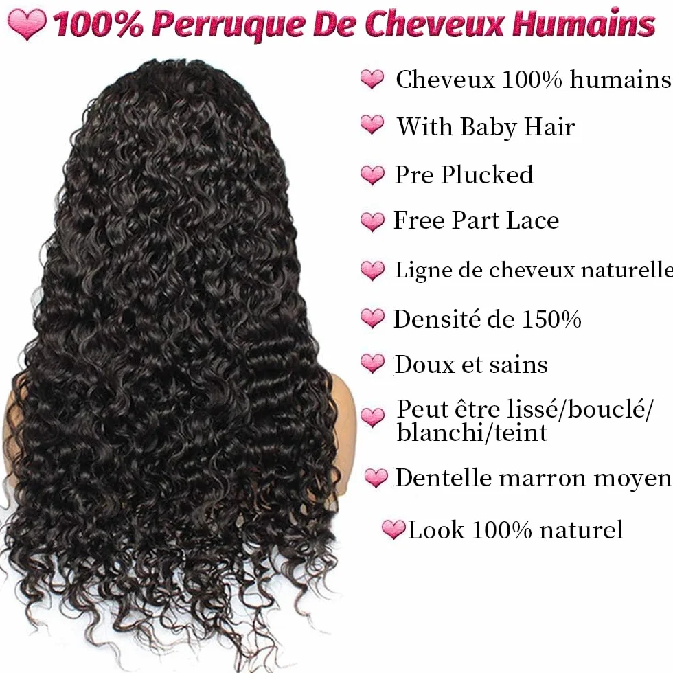 Deep Wave 13x4 Lace Frontal Wig 150% Density Brazilian Human Hair 16 Pulgadas