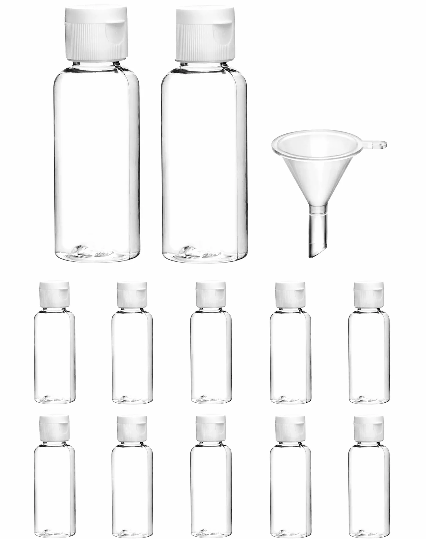 QWORK 12 Pcs Botellas De Viaje 50 Ml, Botes Rellenables Transparentes Con Embudo, Para Champú Gel Ducha Loción